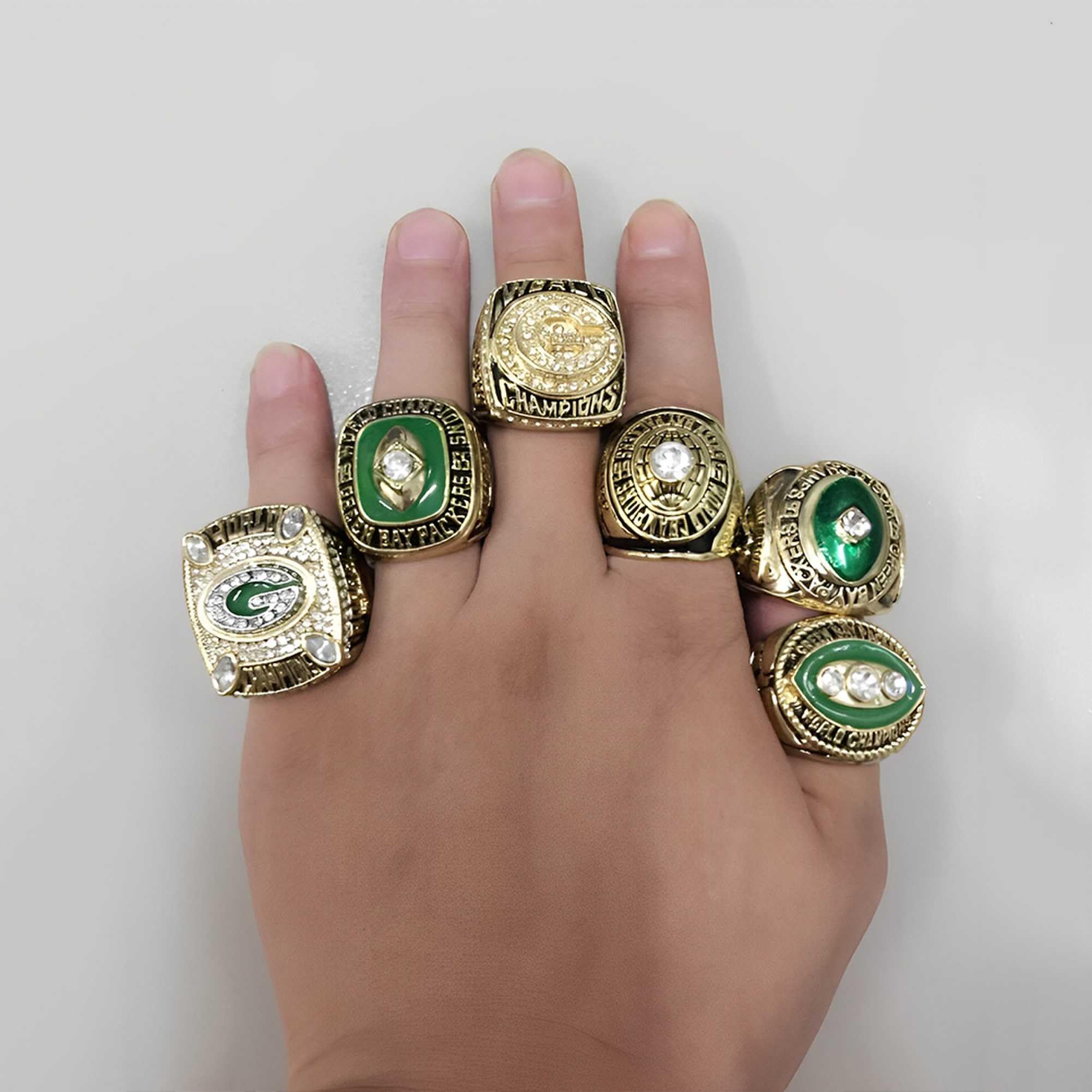 Conjuntos de Anillos de Campeonato de los Green Bay Packers Anillo de campeón de Rugby Super Bowl FFL Recuerdos coleccionables Regalos para Padres de Hombres Vaqueros