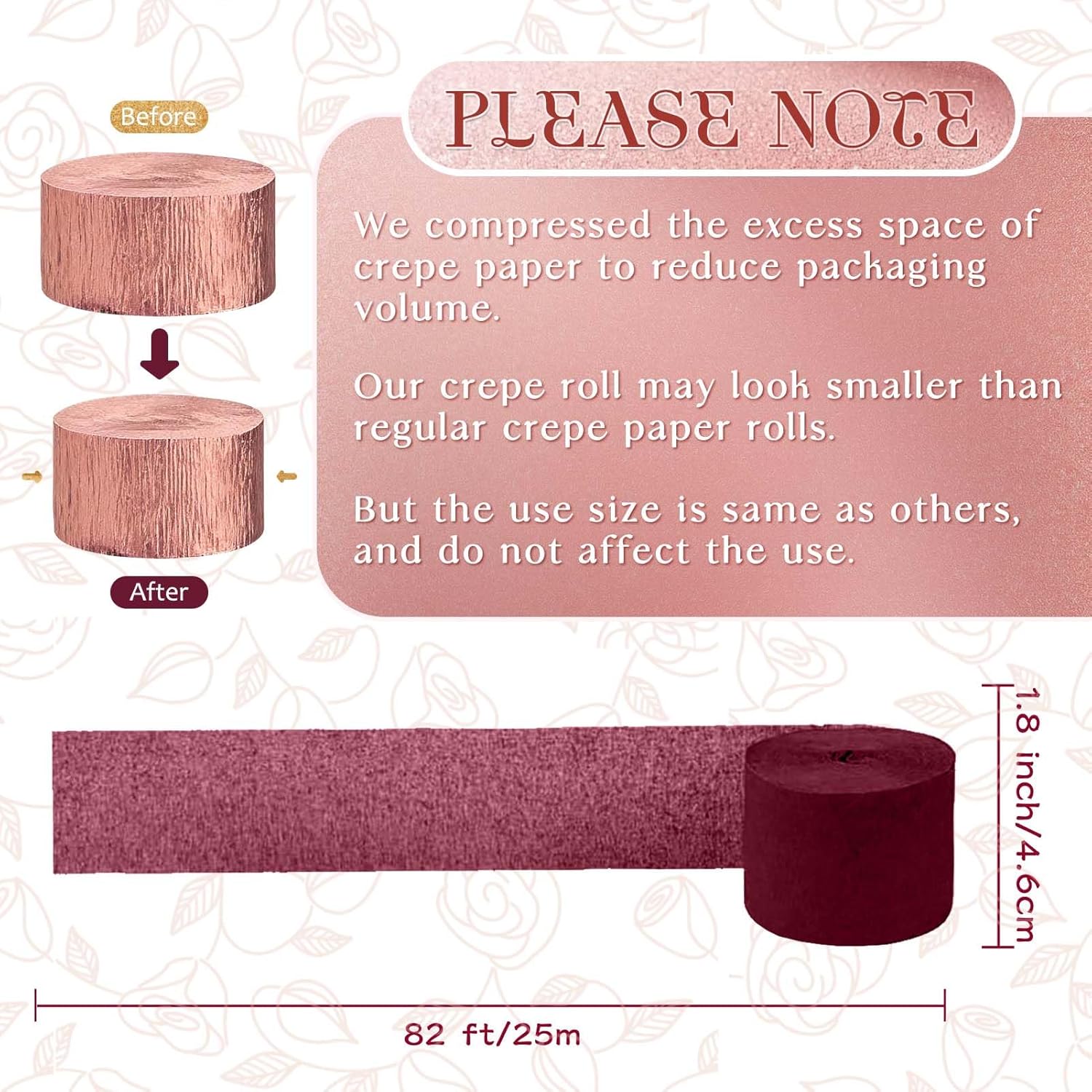 NICROLANDEE Valentines Day Decorations, 8 Rolls Burgundy Rose Gold Crepe Paper Streamer and 15Pcs Burgundy Tissue Pom Poms Party Decorations for Valentine's Day, Bachelorette, Wedding, Bridal Shower