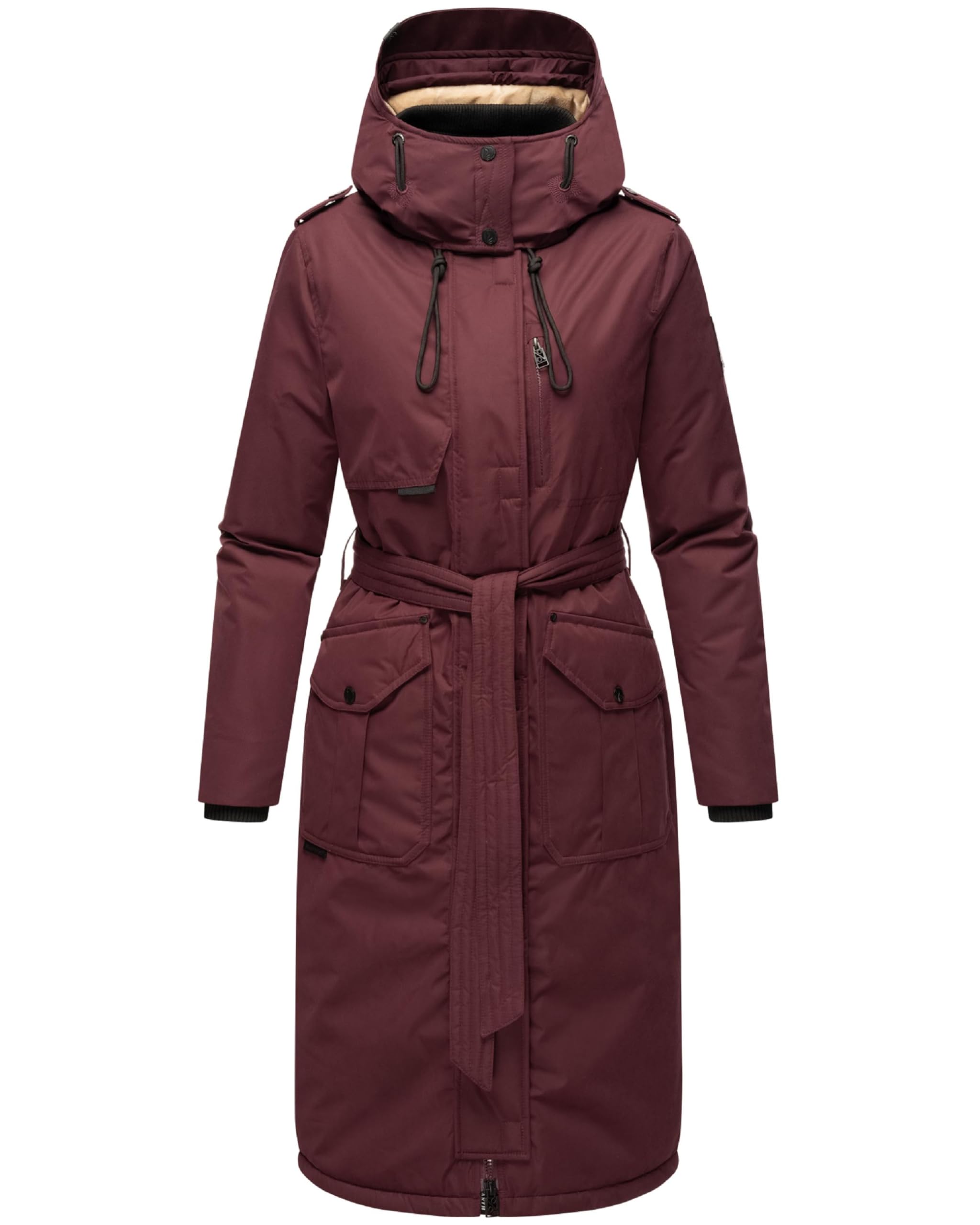 Navahoo Women's Wine Red Hokulanii Winter Coat, Warm Parka, Long, With High Collar And Soft Hood, Xs–Xxl, Xs