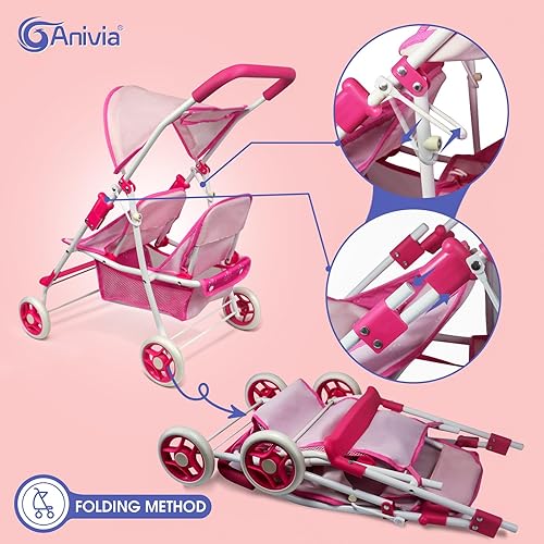 Miniatura 3 de Colección de muñecas Anivia, cochecito de muñeca con diseño de corazón, regalos para niños pequeños y niñas, cochecito de muñeca plegable (DA208