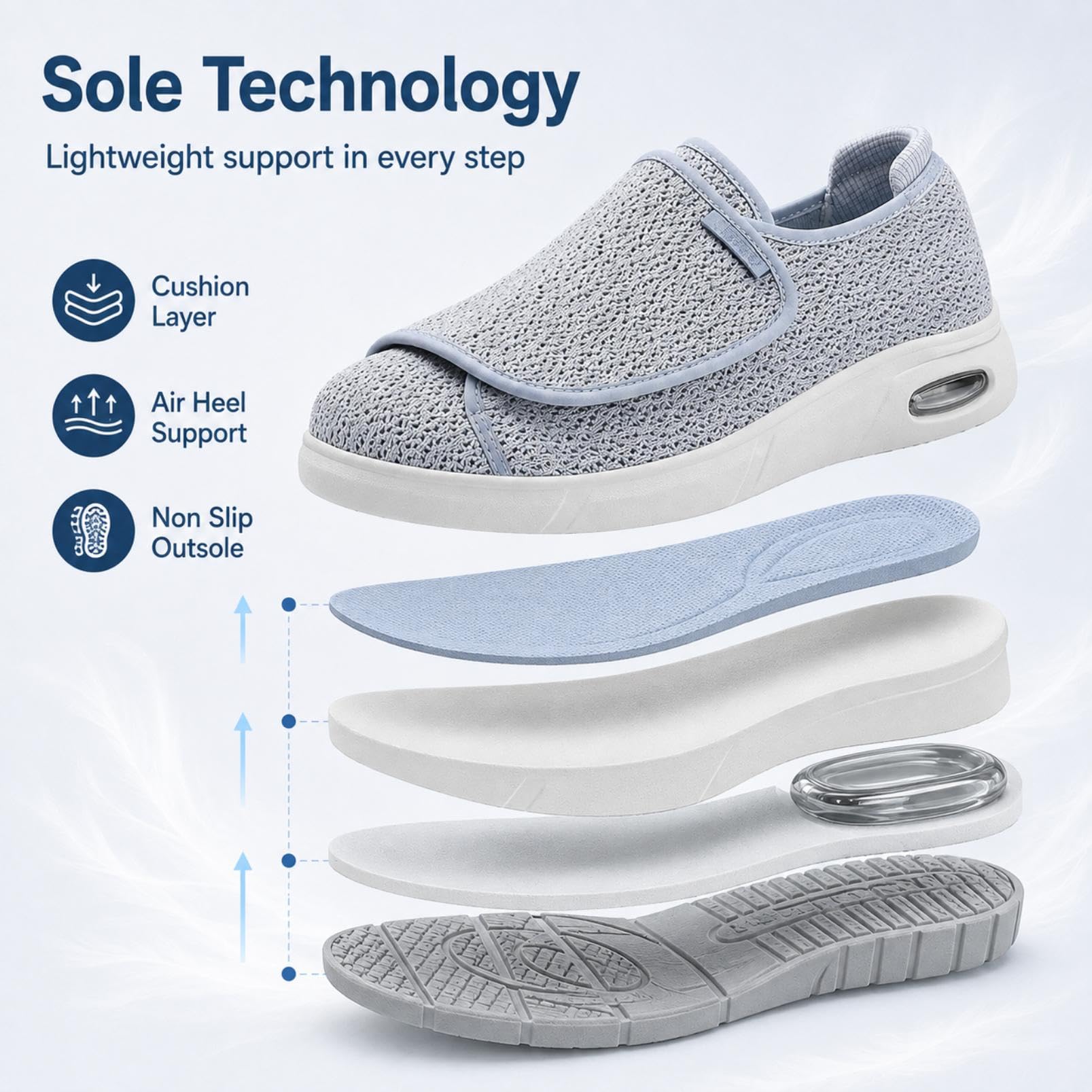 Genérico Zapatos Diabéticos Anchos Apertura Total Ajustables Malla Air Cushion