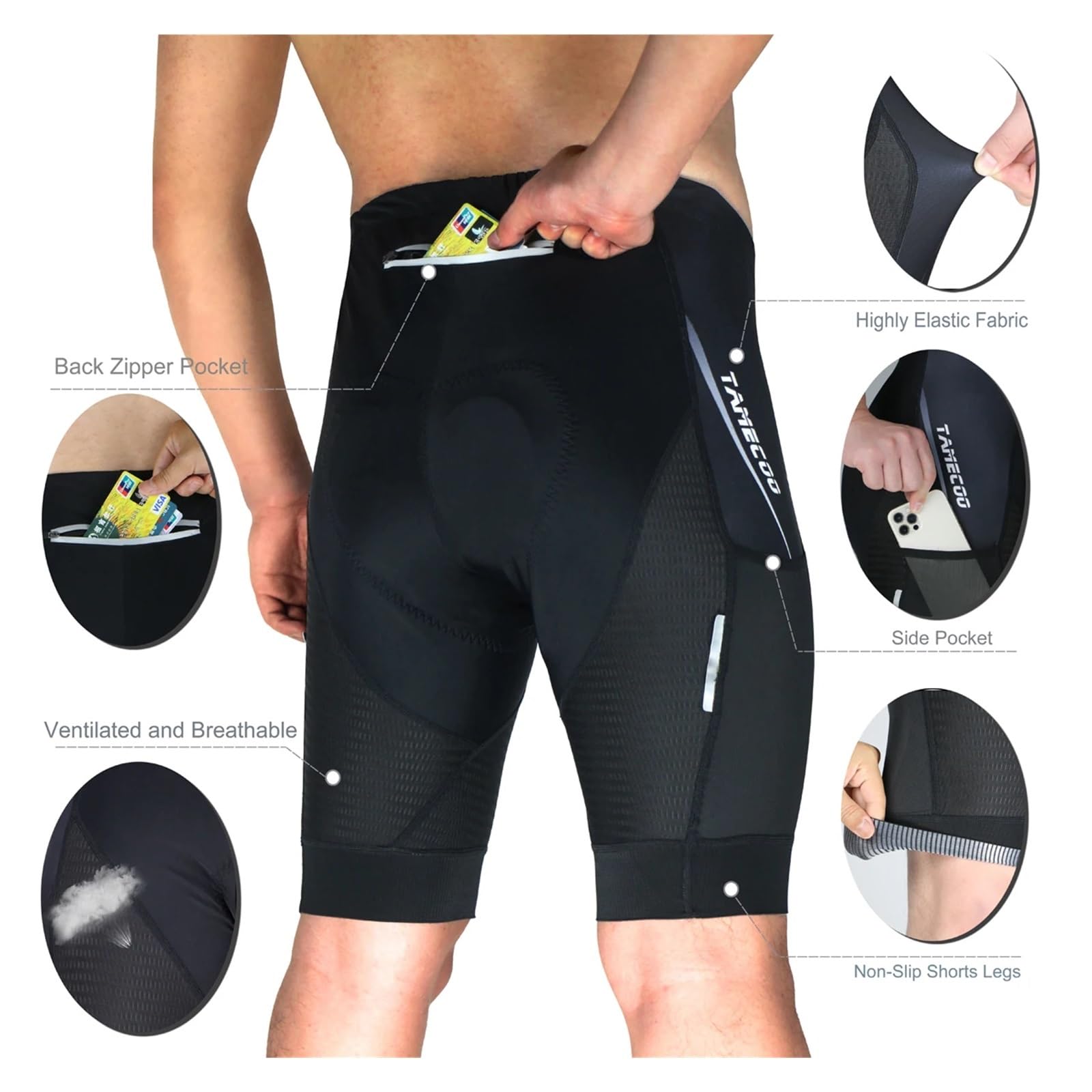 Pantaloncini da Ciclismo Pantaloncini da Ciclismo con Imbottitura 5D Uomo, for Discesa, Mountain Bike, Strada e