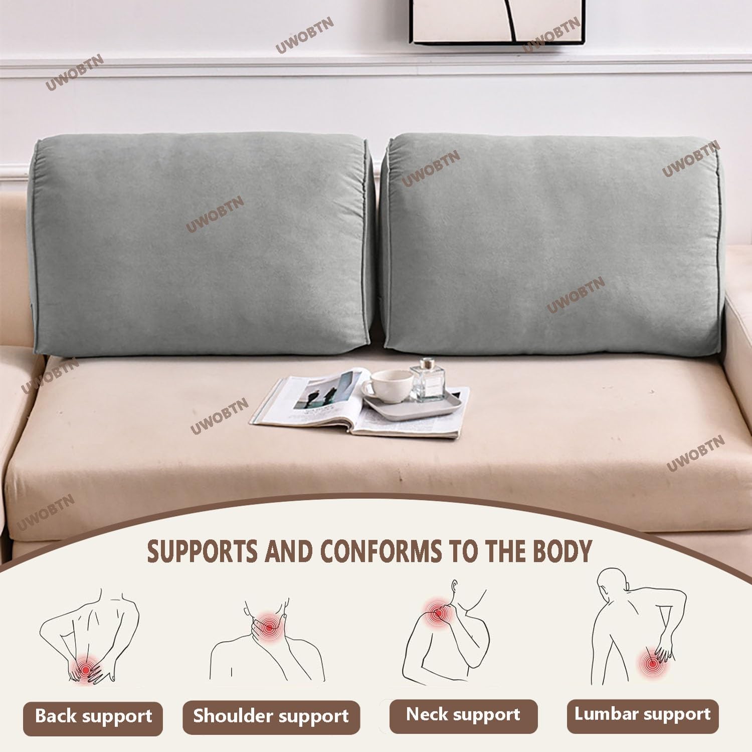 Grande Cabecera Cojín，60/70/80/90cm Suave Confort Almohada de Lectura，Desmontable Cojín para Respaldo Sofá, Reposo En Cama Lumbar Apoyo Almohada para Cama, Sofá, Silla(Color4,80x45x20cm)