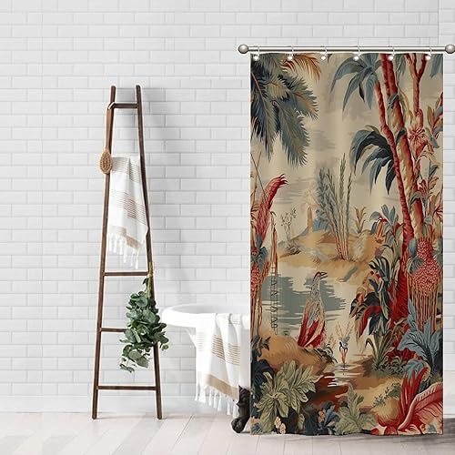 Miniatura 949 de Cortinas de ducha de baño con ganchos, 72 x 92 pulgadas, cortina de ducha de tela impermeable con diseño de flores y pájaros, cortina de ducha