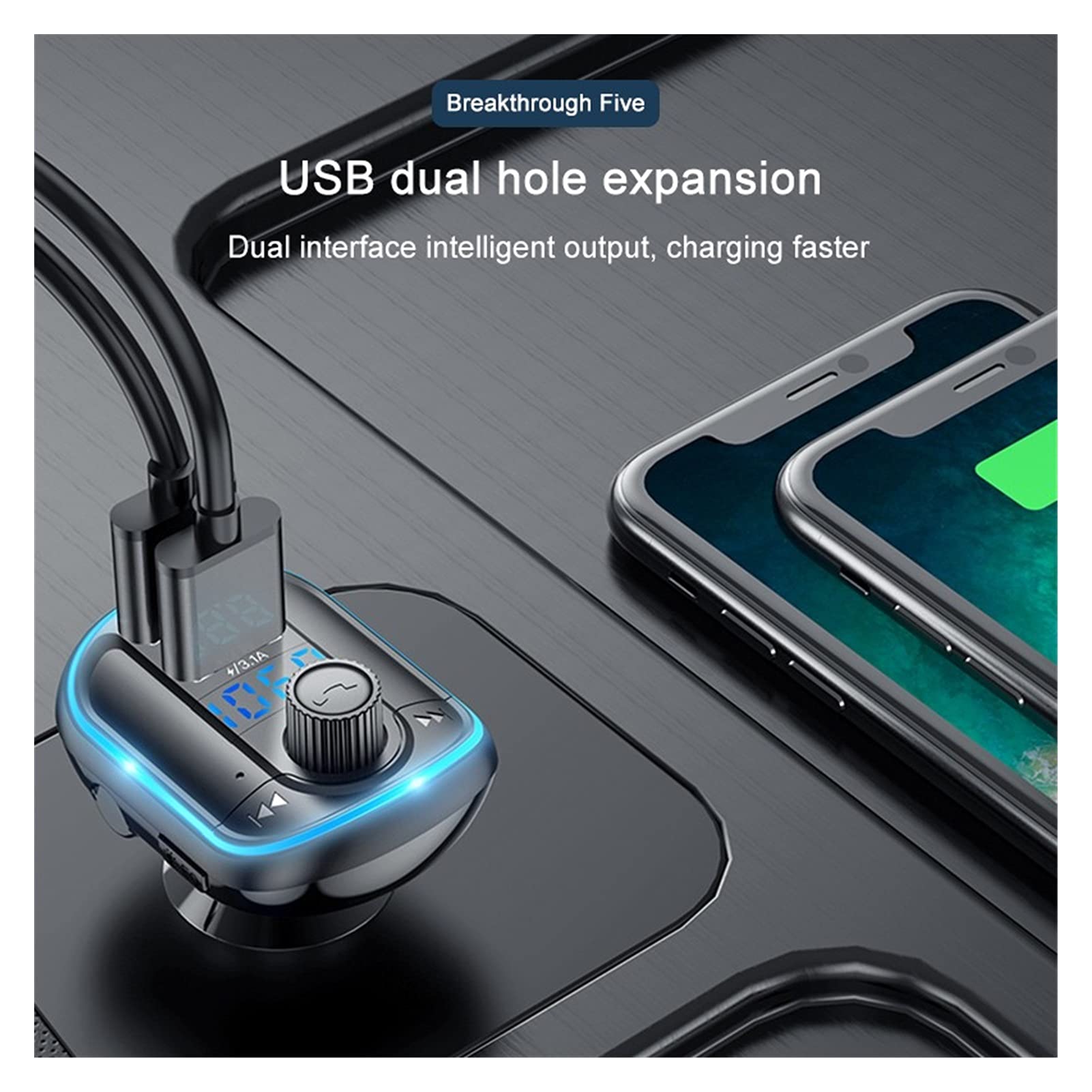 Adaptateur Audio Bluetooth Voiture Bluetooth sans Fil FÉMININ Émetteur MP3 Lecteur Radio Adaptateur Mains Libres FÉMININ Kit de modulateur Dual USB Support de Chargeur u Disque TF Carte