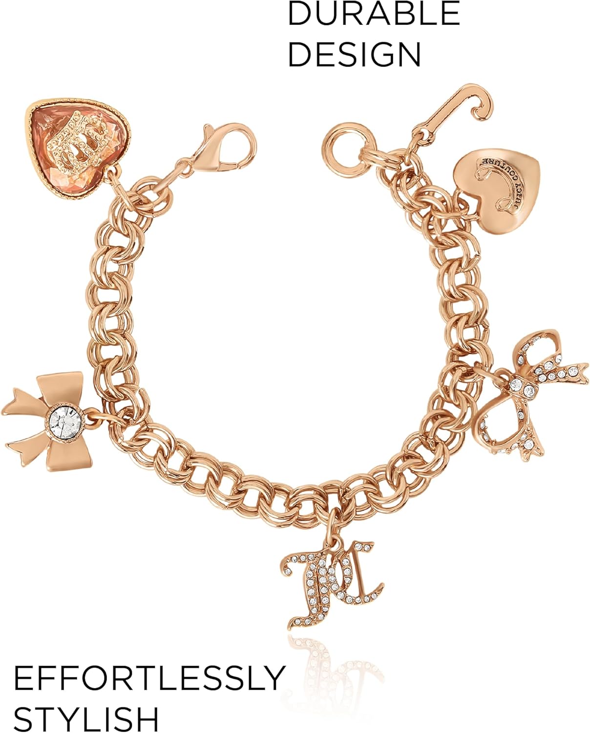Juicy Couture Bracelet 7-7.5", Goldtone Charm Bracelets for Women with 6 Different Charms Featuring Clear Stones - Image 5
