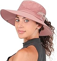 XuoAz Women's Wide Brim Sun Hat - UV Protection Packable Mesh Bucket Beach Hat with Ponytail Hole