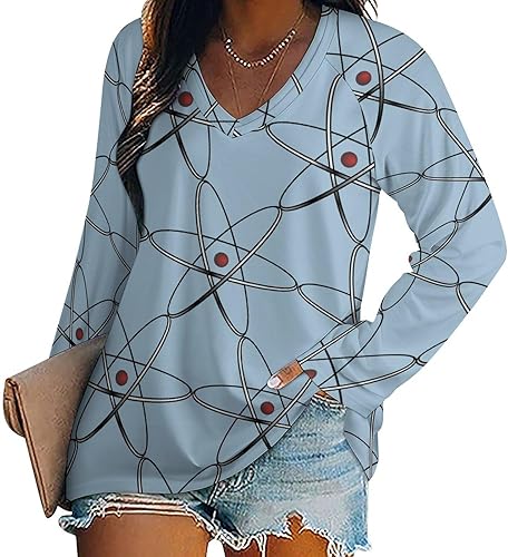 Physics Science Women's Casual Long Sleeve T Shirts V Neck Printed Graphic Blouses Tee Tops