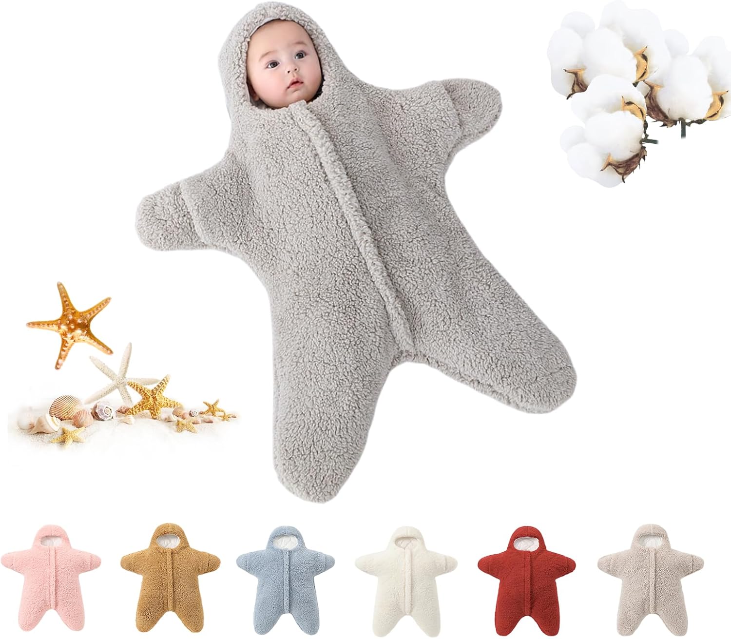 Baby Starfish Onesie, Thick Imitation Fleece Starfish Newborn Sleeping Bag, Infant Footie Jumpsuit Winter Warm Outfits