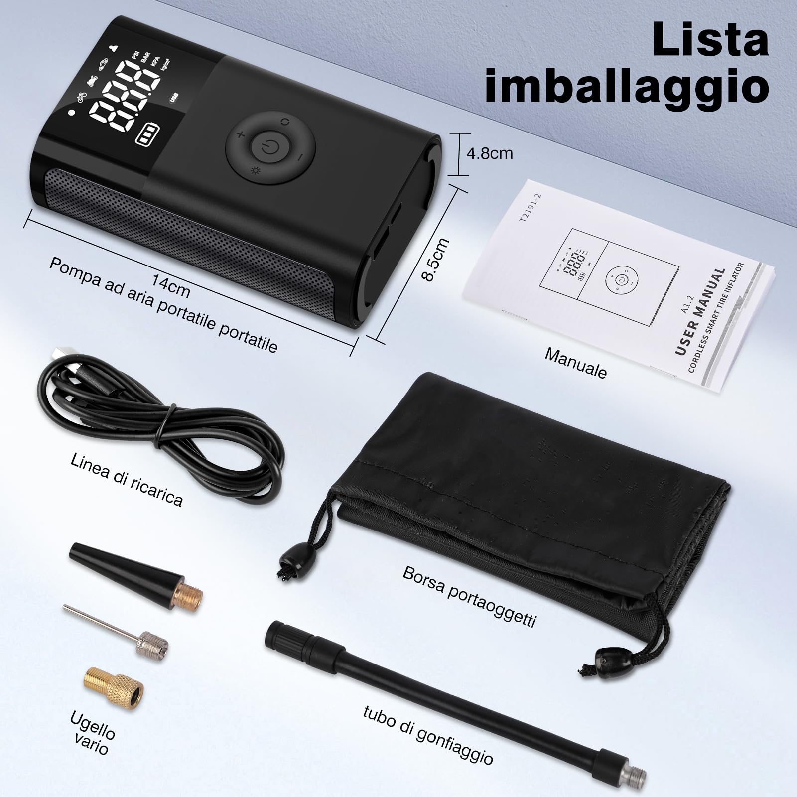 CaRSun Compressore Aria Portatile,150PSI Mini Compressore Portatile,Gonfiatore Elettrico Portatile con Manometro,Pompa Elettrica è Adatto per Auto, Moto, Biciclette, Anello di Nuoto, Ecc.