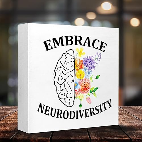 Miniatura 3 de Decoración de escritorio de salud mental, abrazar la neurodiversidad, letrero de madera para el hogar, dormitorio, oficina