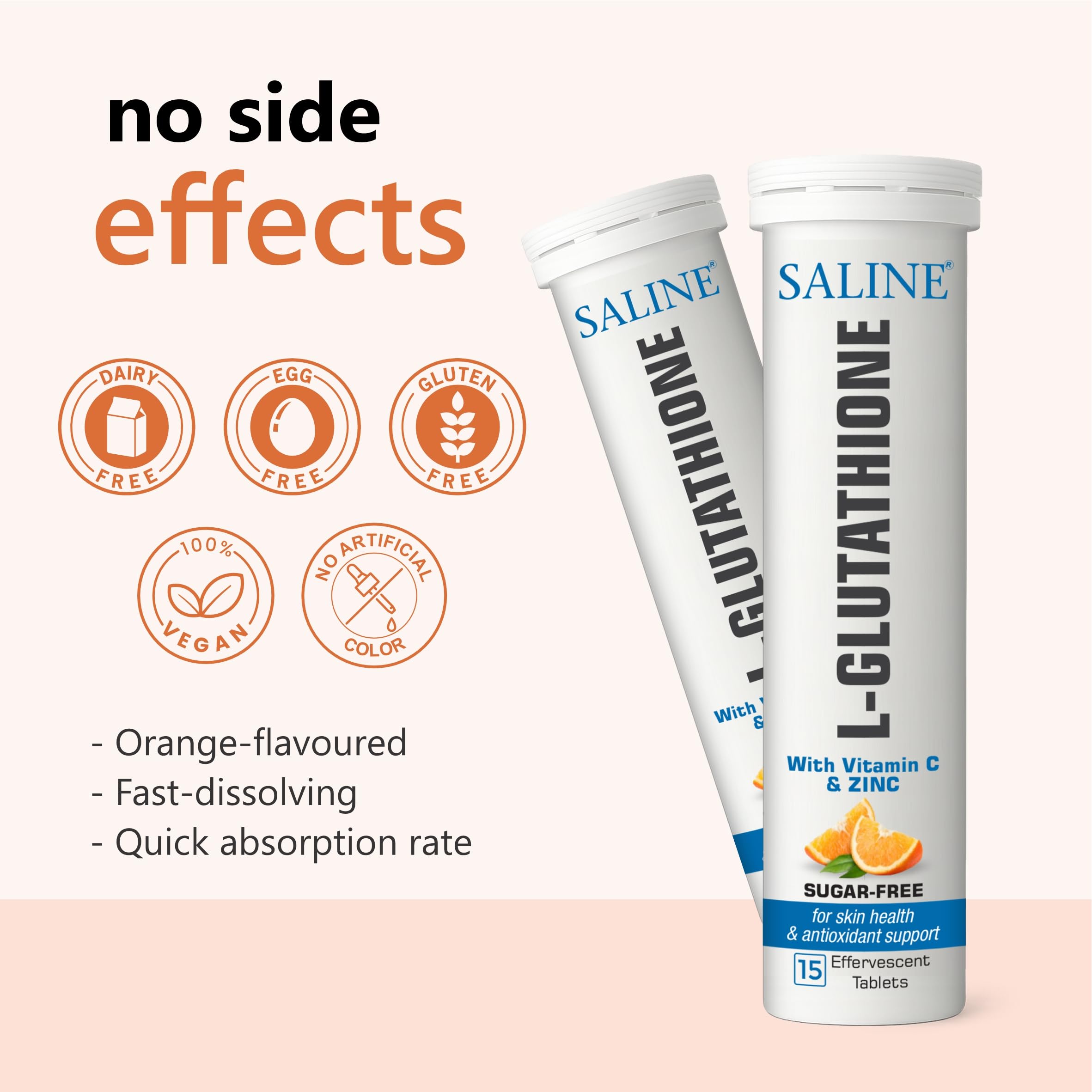 glutathione effervescent tablets side effects SALINE Glutathione Effervescent Tablets with Vitamin C & Zinc | Skin Health & Antioxidant Support | 15 Tablets Tube | Lemon Flavour | Sugar-Free