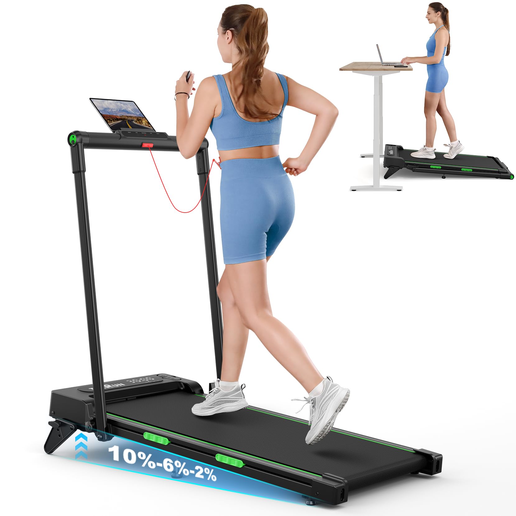 THERUN Upgraded 2-in-1 Foldable Treadmill