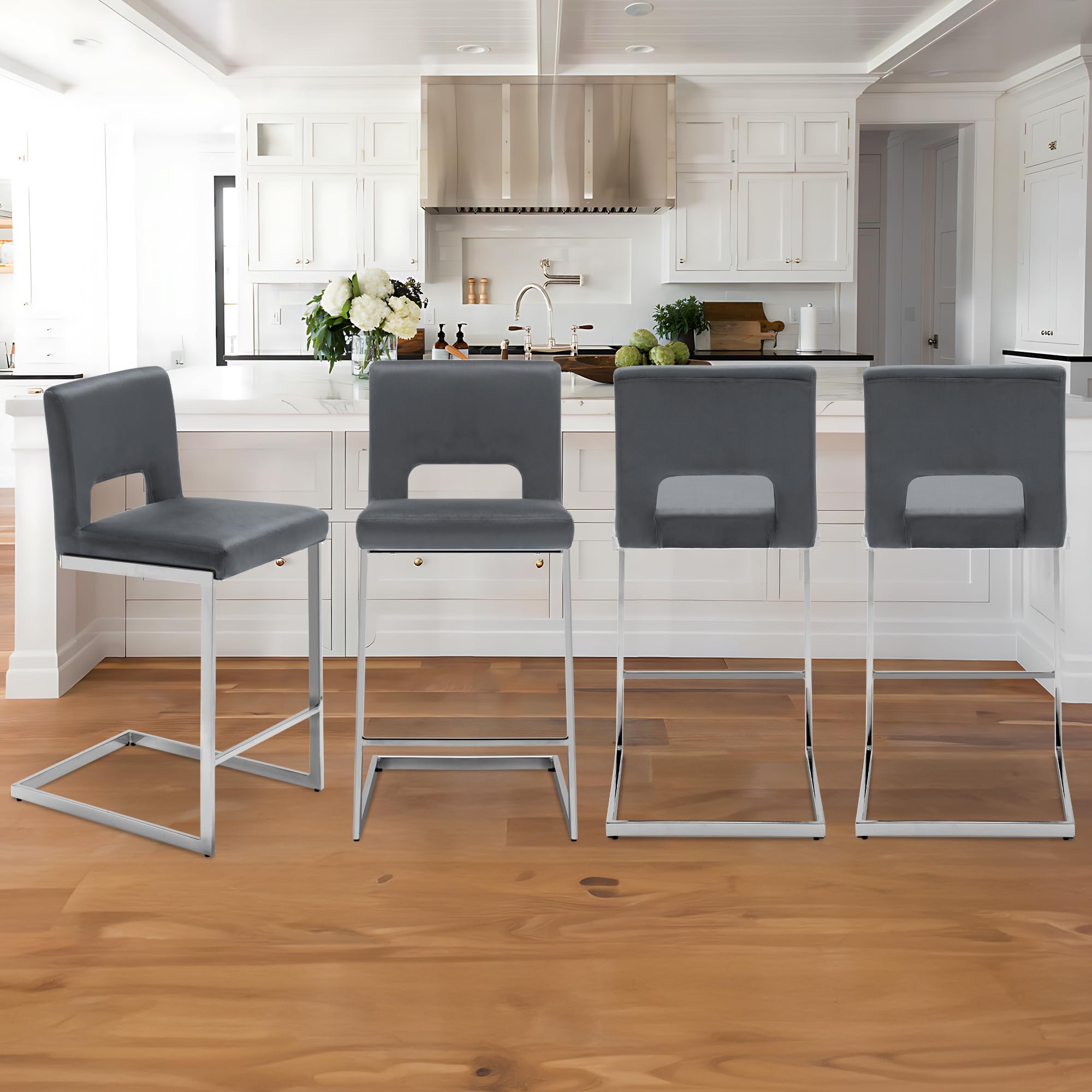 Chrome Metal Kitchen Island Stools DUOMAY Modern Bar Stools Set Of