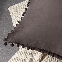Vista 108 de 2 fundas para cojín decorativo de terciopelo con pompones