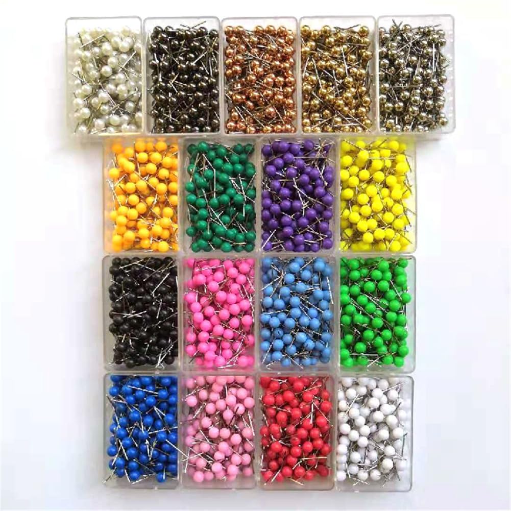 Pinnadeln mit Rundkopf Bunte Stecknadeln Edelstahl Karte Nagel Reißzwecken Rundkopfnadeln Reißnägel für Wandkarten Markieren Schmuck Herstellung Nähen Handwerk Bulletin Board 800 Stück