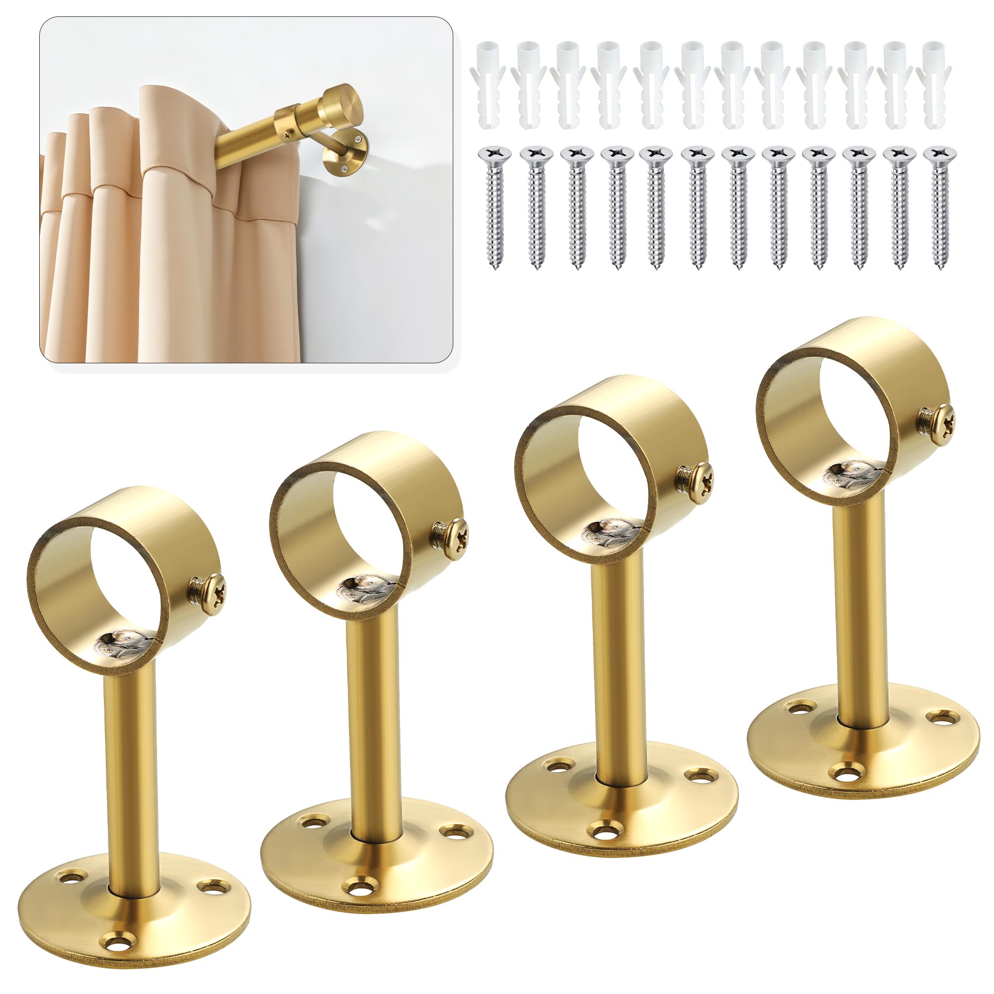 Photo 1 of Alise 1'' Dia Curtain Rod Holder Bracket with Adjusting Set Screw,Stainless Steel Closet Rod Holders Wall Mount,Ceiling Mounted Shower Curtain Rods Brackets for Bathroom Curtain,Gold Finish,4 Pcs