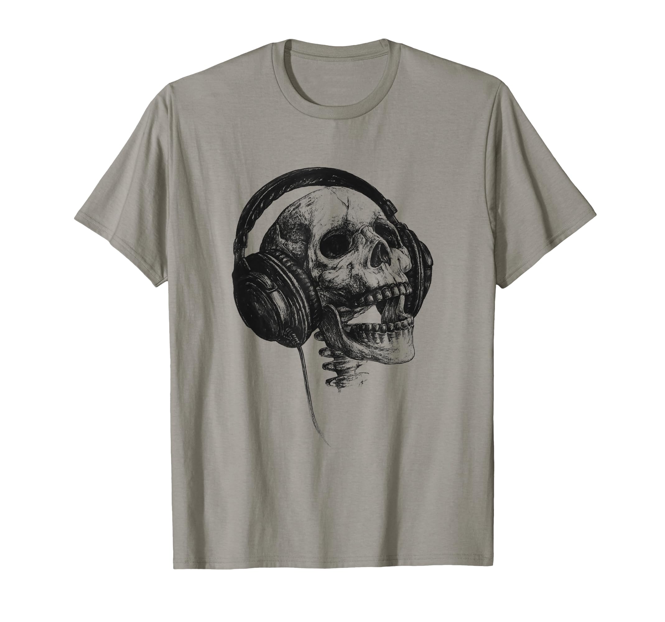 Music Forever Skull with Headphones Ink Graphic Rock Song T-Shirt
