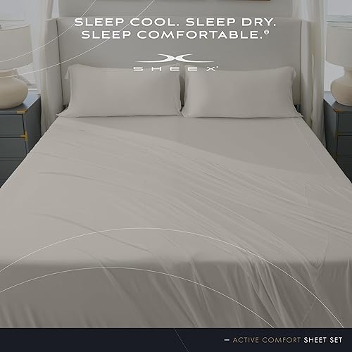 Miniatura 7 de SHEEX Juego de sábanas Active Comfort, cómodas sábanas refrescantes con 1 sábana encimera, 1 sábana bajera y 2 fundas de almohada King,