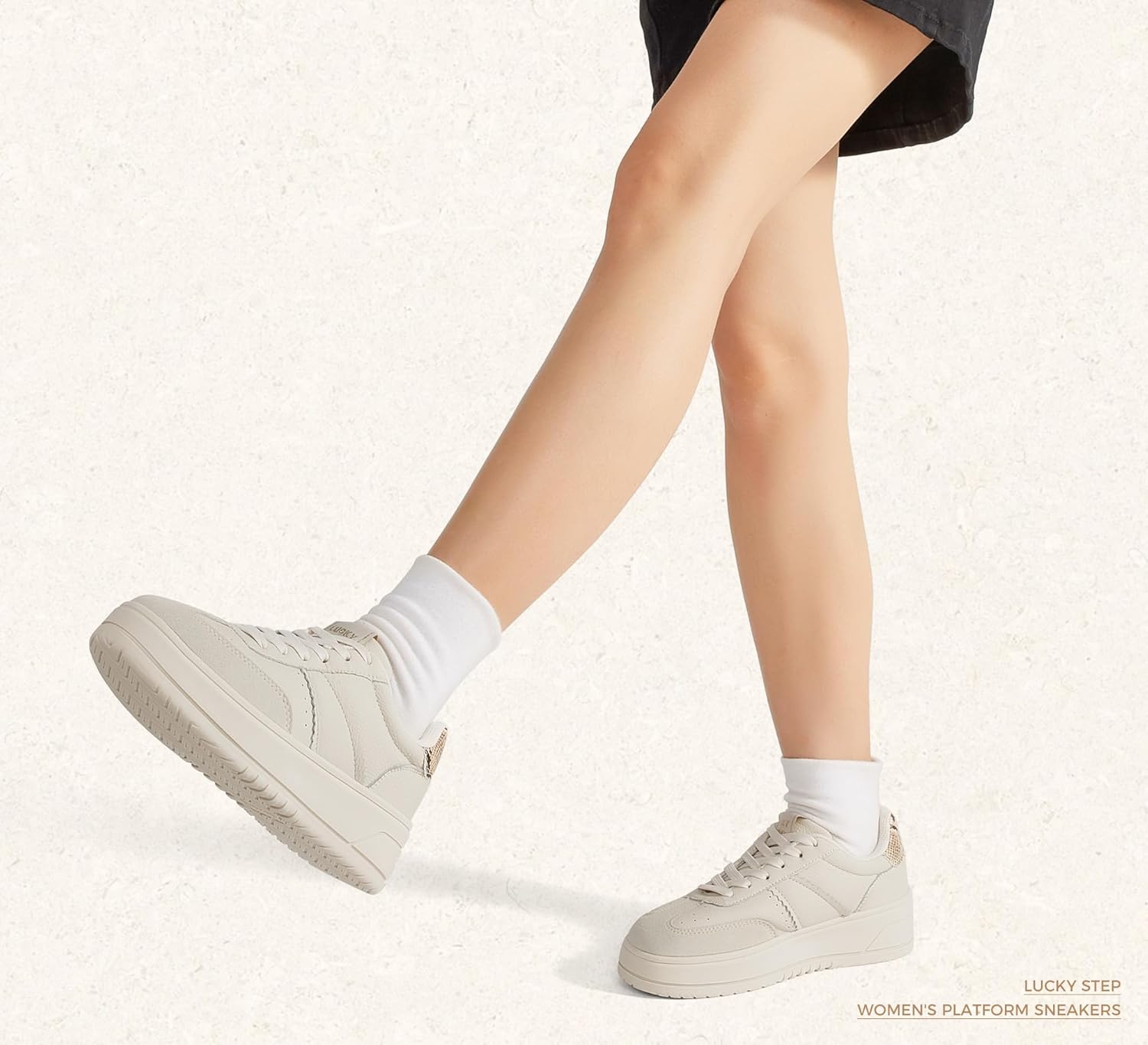 LUCKY STEP Women's Lace Up Platform Sneakers Thick Sole Comfortable Casual Fashion Faux Leather Tennis Low Top Walking Shoes - Image 2