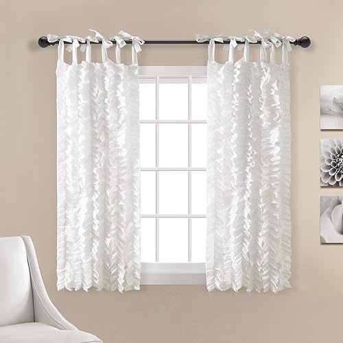 Lush Decor Sophia - Par de paneles de cortinas con volantes, 63 pulgadas de largo x 40 pulgadas de ancho, color blanco