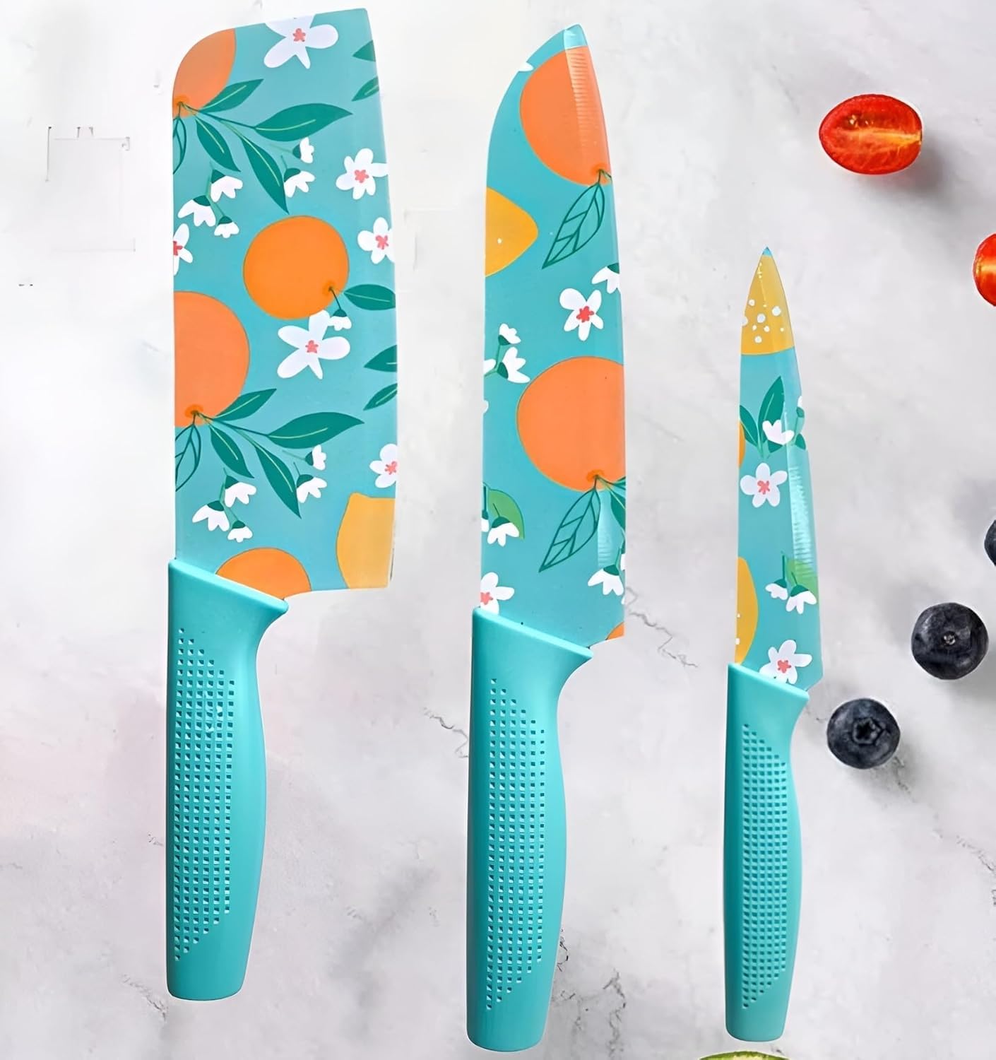 Set of 3 Blue Stainless Steel Kitchen Knife Set | High-Carbon Stainless Steel Kitchen Knife |Vegetable Knife| Chef Knife| Sharp Edge Cutting Chef Knifes for Chopping Vegetables, Fruits-image-36