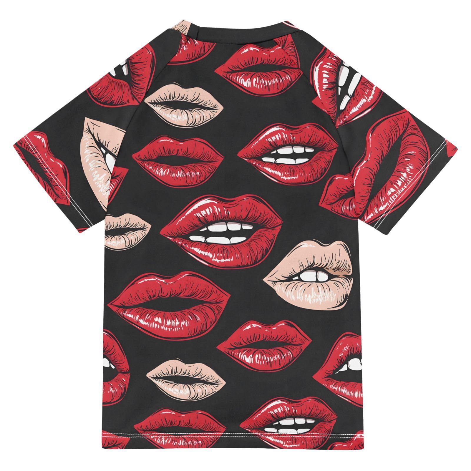 ALAZA Kids Rash Guard Boys Toddler Swim Shirts Short Sleeve Red Lips 1 UPF 50+ 3T