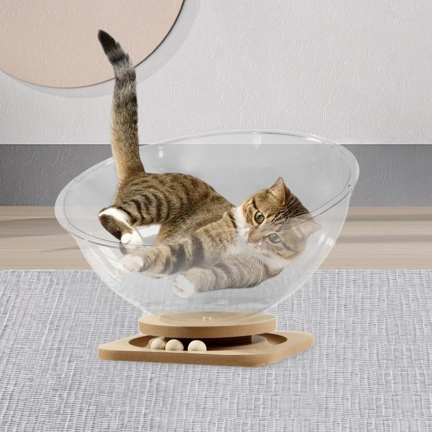 Space Capsule Shaped Cat Litter Boxes Pet Supplies Easy Clean Clear All Seasons Sturdy Cat Toy Rotating Tray, XL