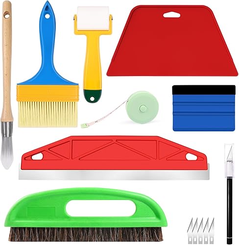 AHIJOY Papel Pintado Kit de Herramientas de Suavizado con Enjuagadora Suavizante, Rodillo de Costura, Cepillo de Papel Pintado para Papel Pintado