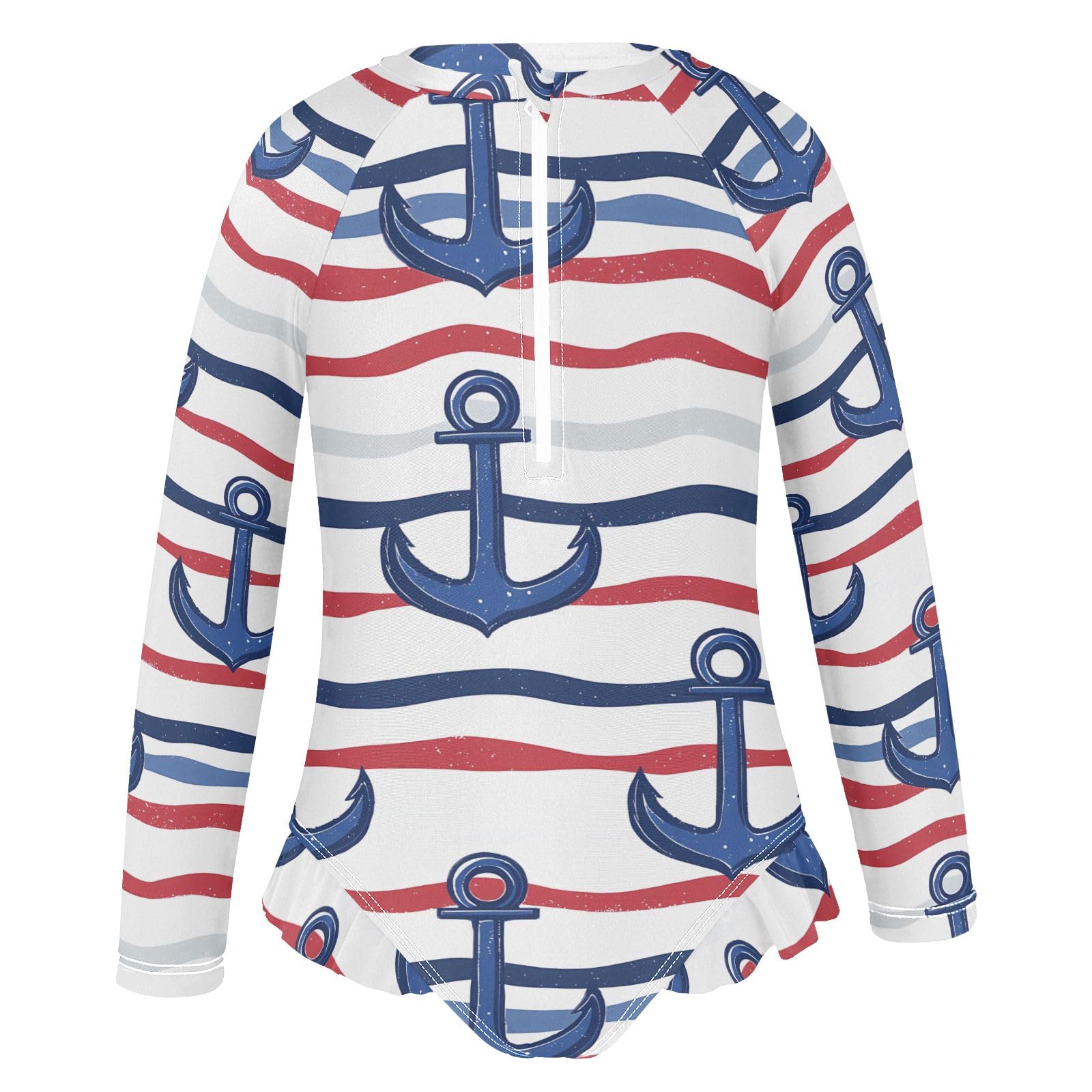 ALAZA Swimsuit for Girls Long Sleeve Rashguard Bathing Suit Marine Stripe Quick Dry 4T