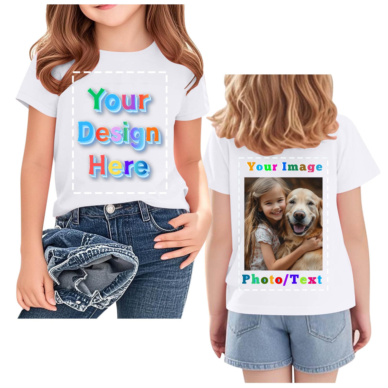 Custom T Shirts for Kids Boys Girls Personalized Youth T-Shirt Custom Image/Text Customized Front/Back Print