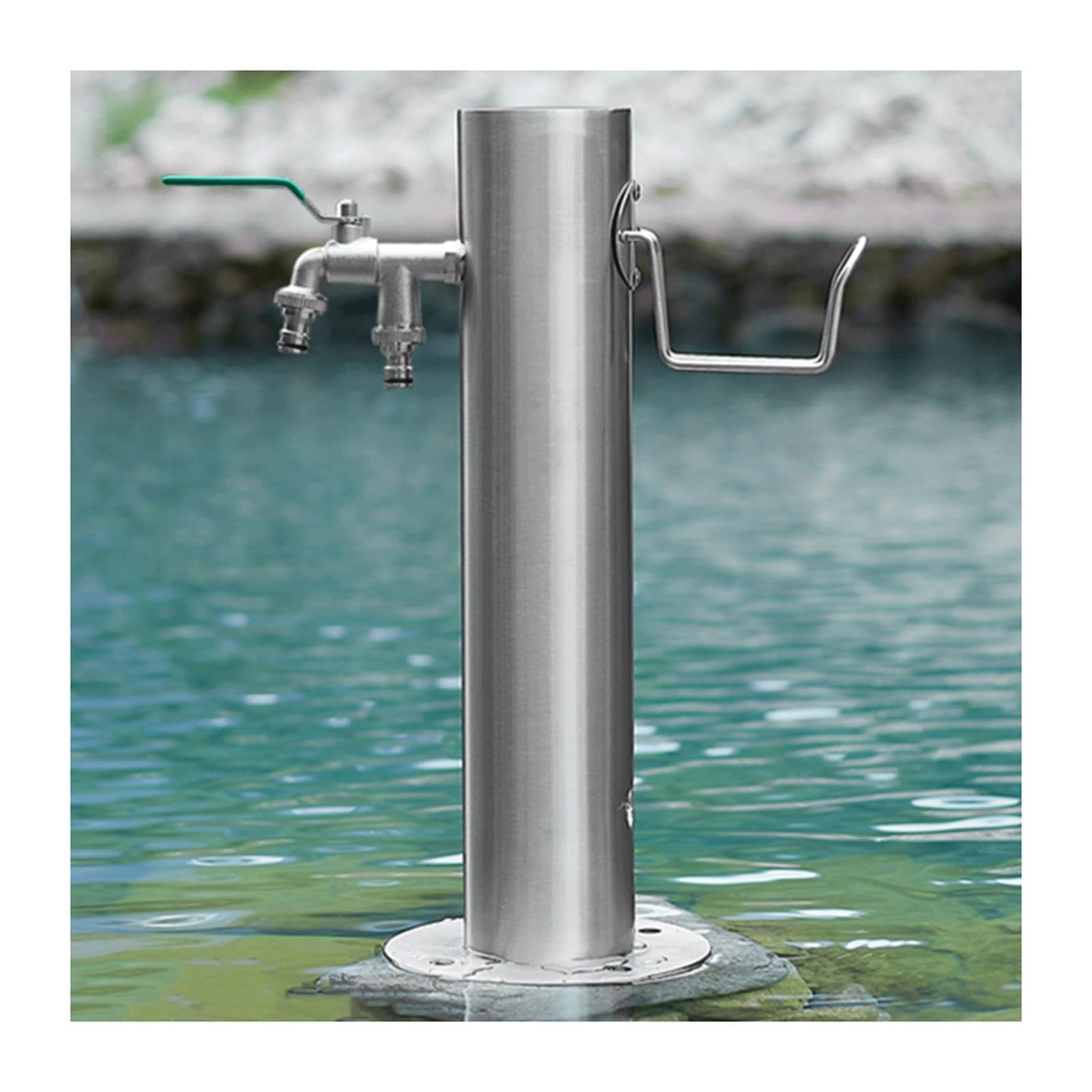 Columna de agua de acero inoxidable con soporte para manguera y grifo de suelo