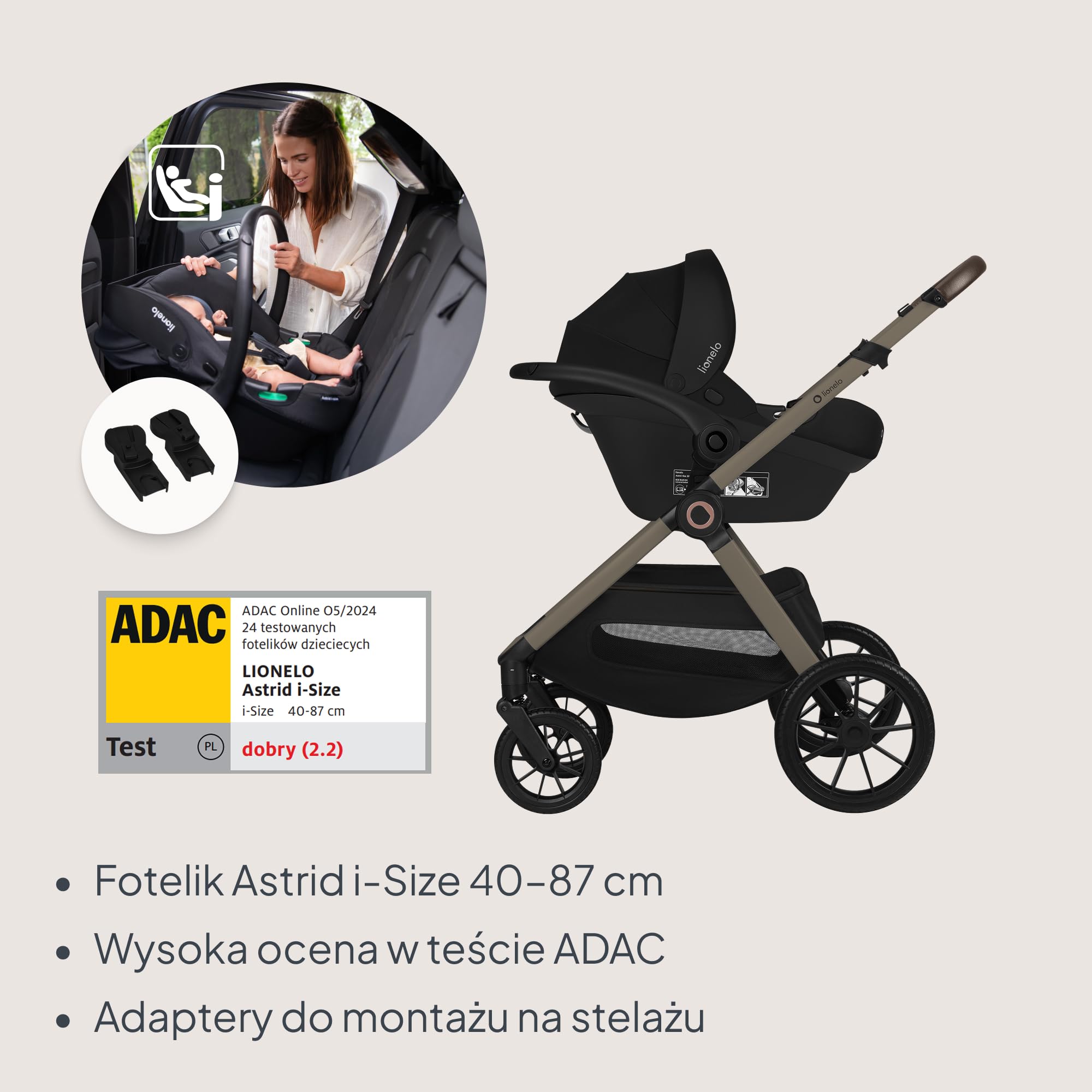 Lionelo Layla Wózek dziecięcy 3 w 1 (0-4 lata, 0-22 kg), zestaw systemów podróżnych z fotelikiem dla niemowląt, rozmiar I 40-87 cm, wanienka dla niemowląt i fotelik sportowy, pozycja leżąca
