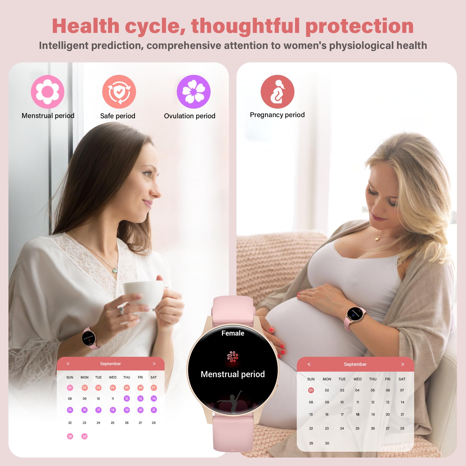 SLOKSFil Reloj Inteligente Mujer, 1.27" TFT con Llamadas Bluetooth Smartwatch Mujer, Ciclo Femenino, 24H Pulsometro, Monitor de sueño, 100+ Deportes, IP68 Waterproof, para Android/iOS (Negro Oro)