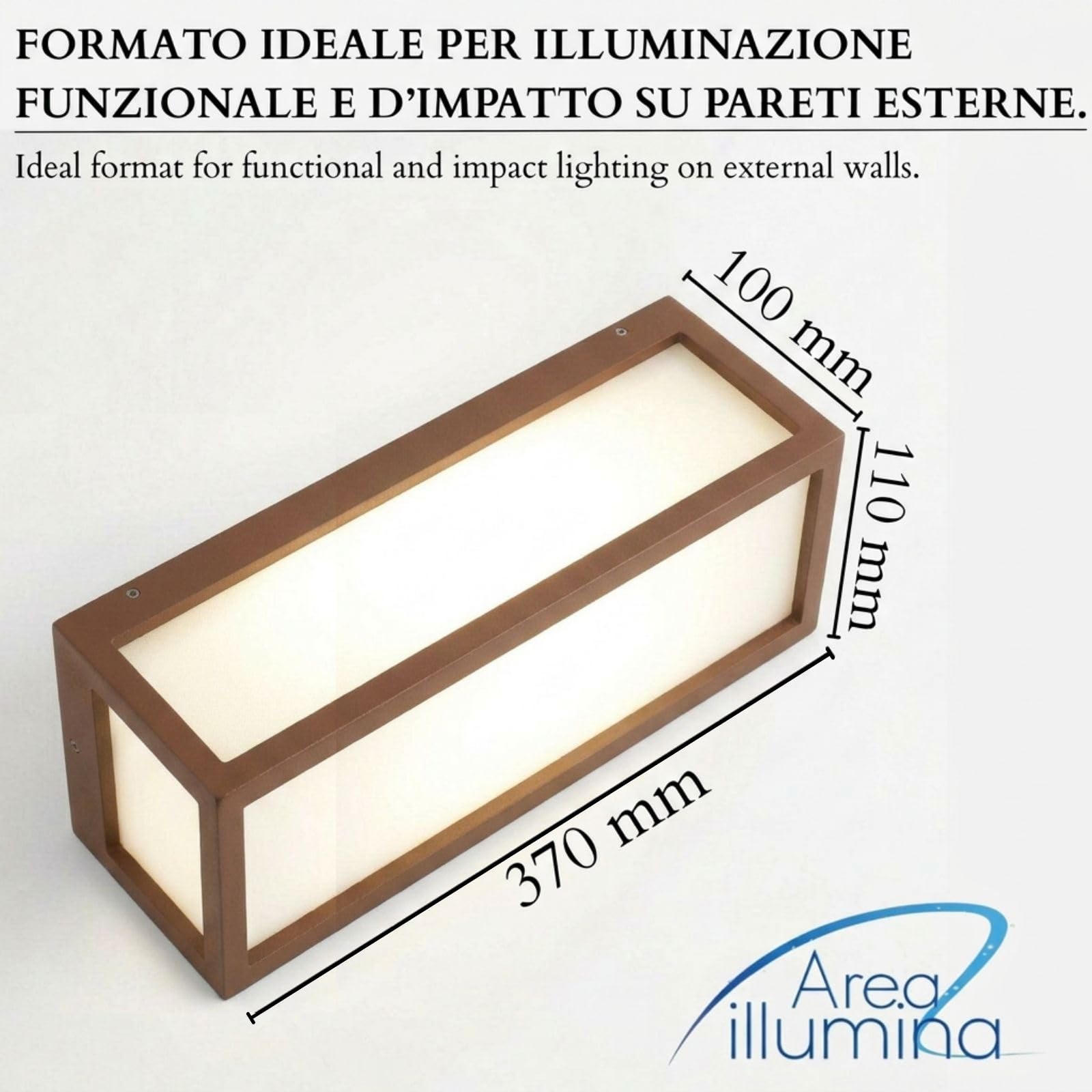 Applique da Parete in Alluminio per Esterno, IP54, E27 Max 20W, Stile Moderno, 370x110x100 mm, Bianco/Antracite/Corten (Corten)