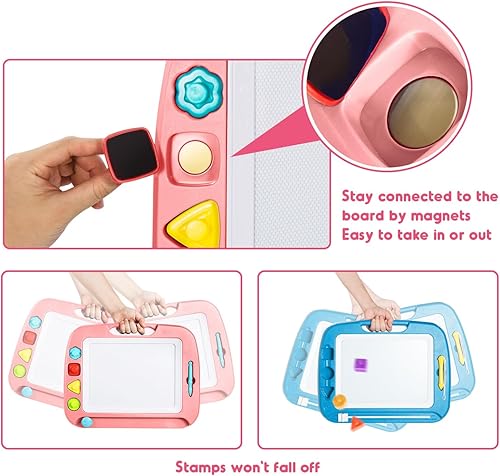 Miniatura 2 de SGILE - Pizarra de dibujo magnética grande de 4colores y con 4sellos, juguete para aprendizaje, regalo para niños de +36meses, 16x13pulgadas, rosado