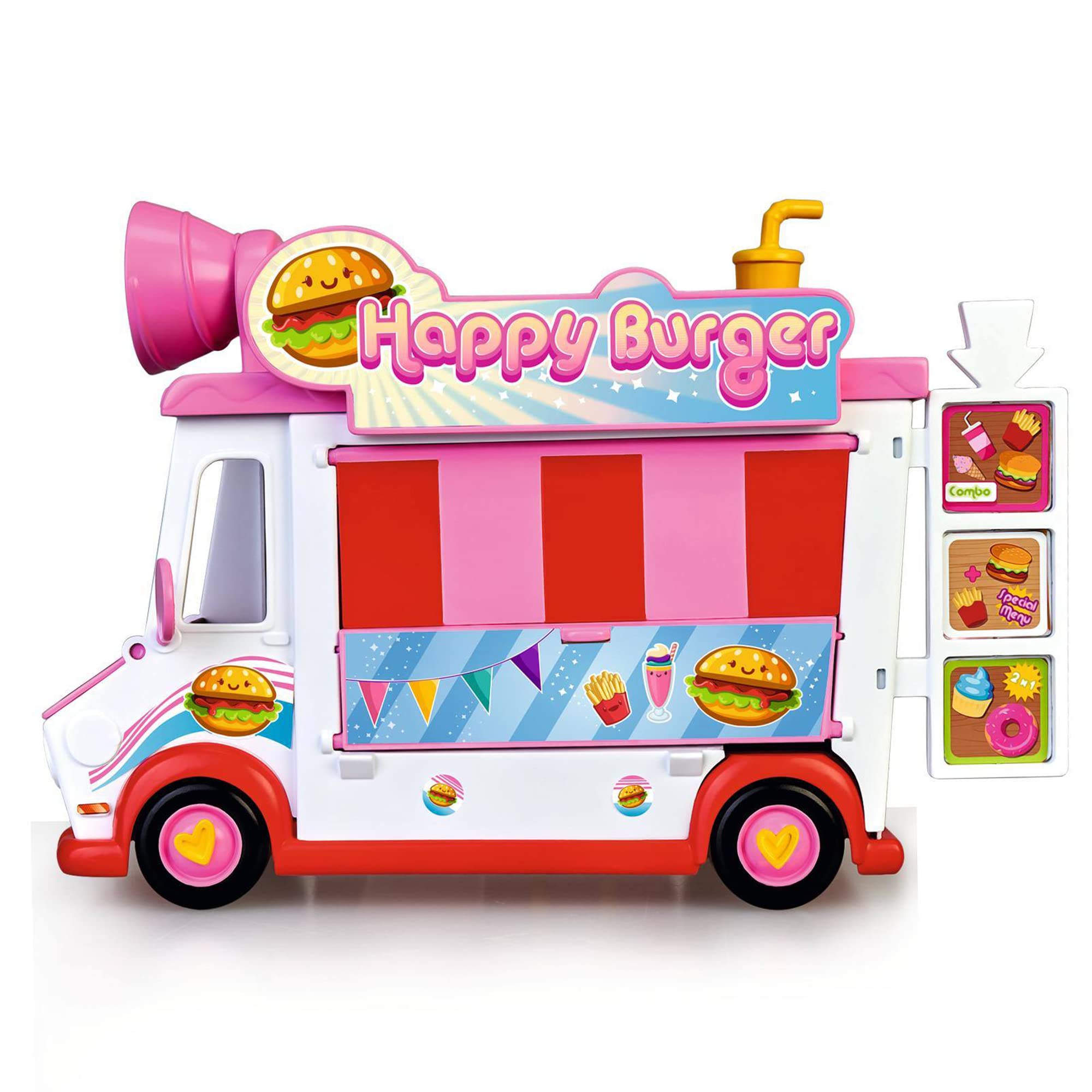 Pinypon - Happy Burger, playset Restaurante Food Truck Hamburguesas, Juguete con Posibilidades de Juego, 1 muñeco, Accesorios, y Compartimento para guardarlos, Desde 4 años, Famosa (700017210)
