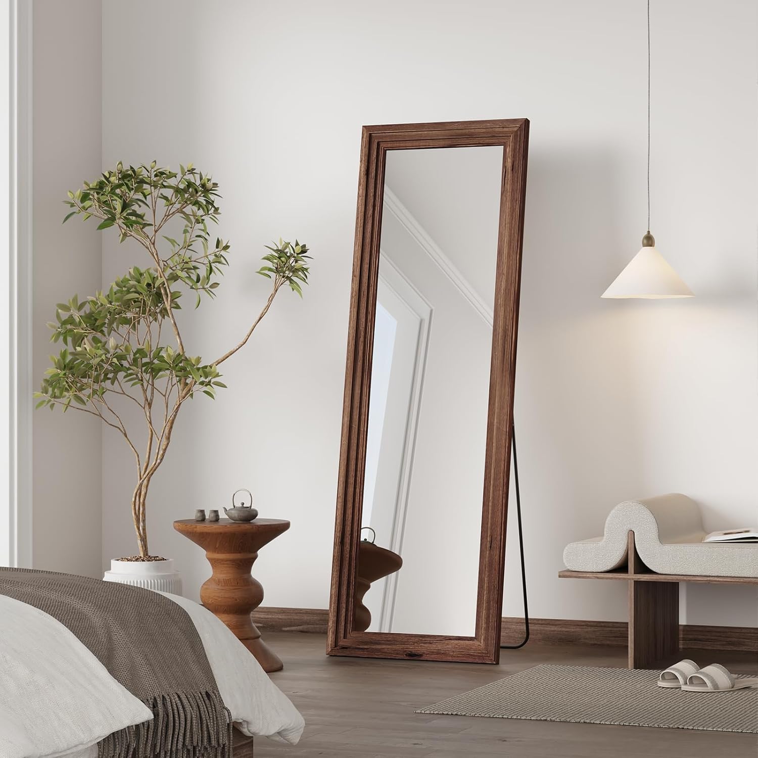 Full Length Mirror,65x22 Inch Full Length Mirror Wall Mounted,Vertical Hanging,Leaning Standing for Bedroom,Living Room,Rectangular Wooden Frame,Wood Brown Color. Wood Brown 65"L x 22"W