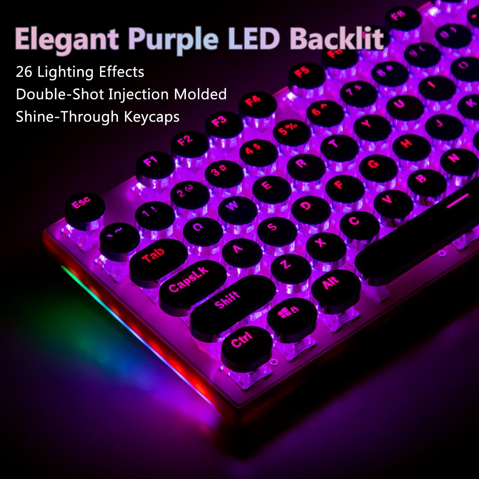 HUO JI - Teclado mecánico para juegos con luz lateral RGB y retroiluminada arcoíris, estilo retro, interruptores rojos, panel de metal, lápiz labial, 104 teclas para Mac, PC, lindo rosa