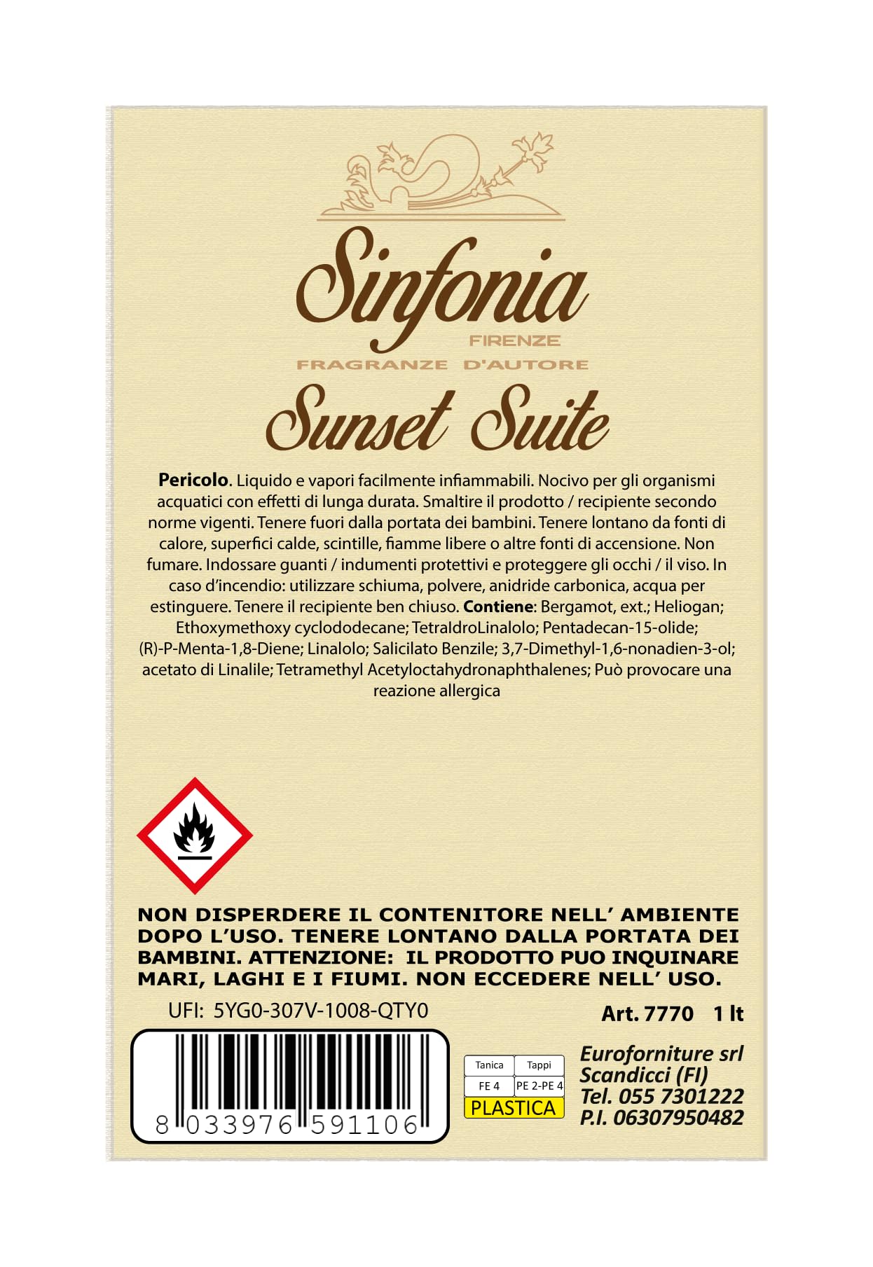 Generico SINFONIA - Profumi D'Ambiente Ricarica (1Lt, Sunset Suite)