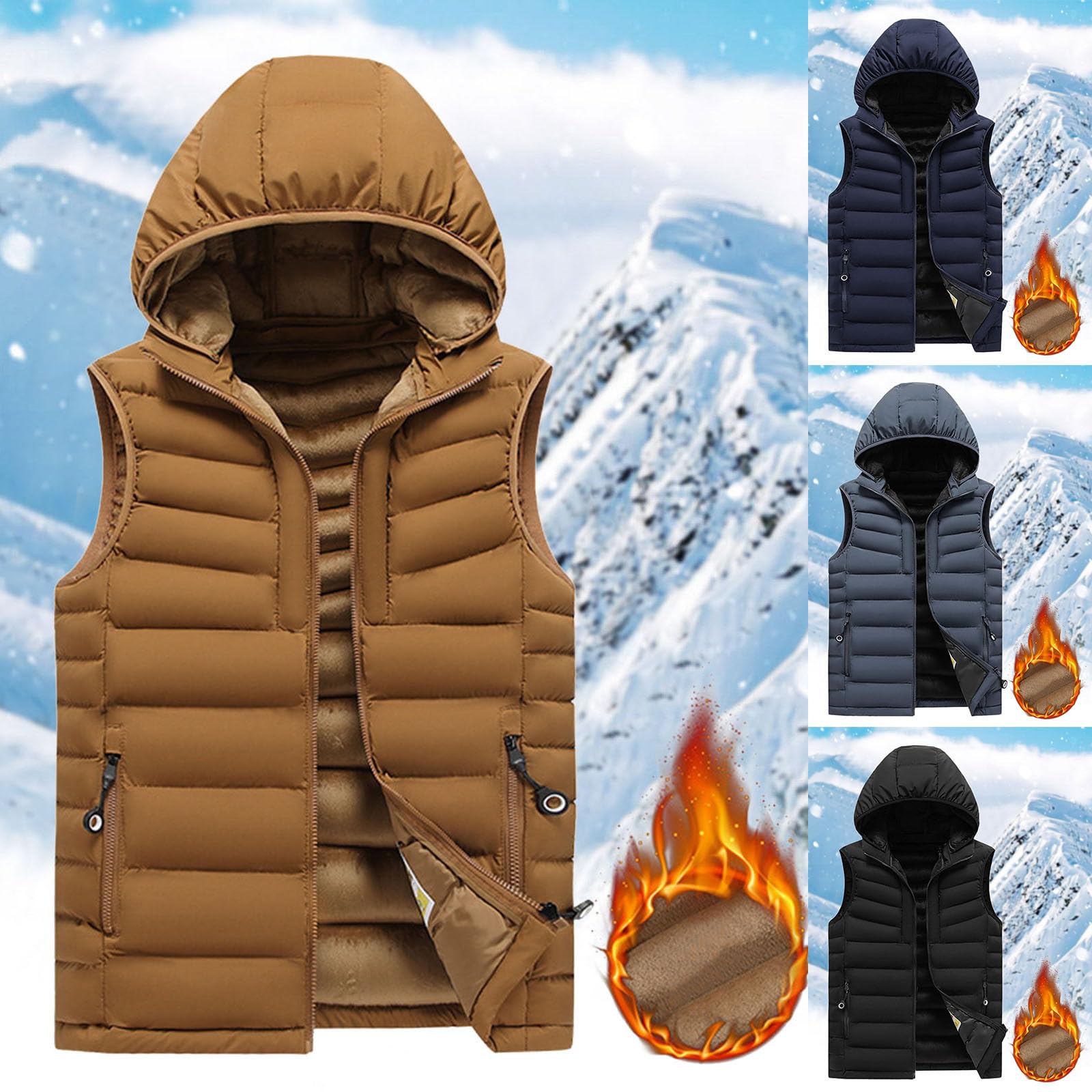 Generisch Gilet trapuntato da uomo con cappuccio e chiusura lampo, senza maniche, foderato, antivento