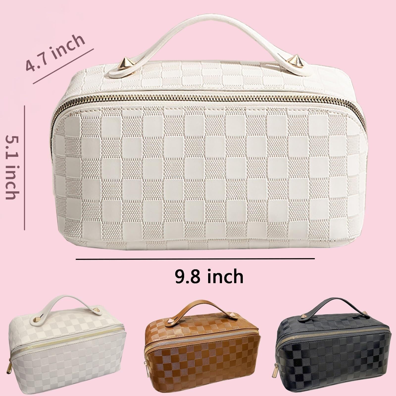 Kosmetiktasche Damen Kosmetiktasche Damen PU-Leder Kosmetiktasche Reise-Kulturbeutel mit Grifffach Kulturbeutel(White)