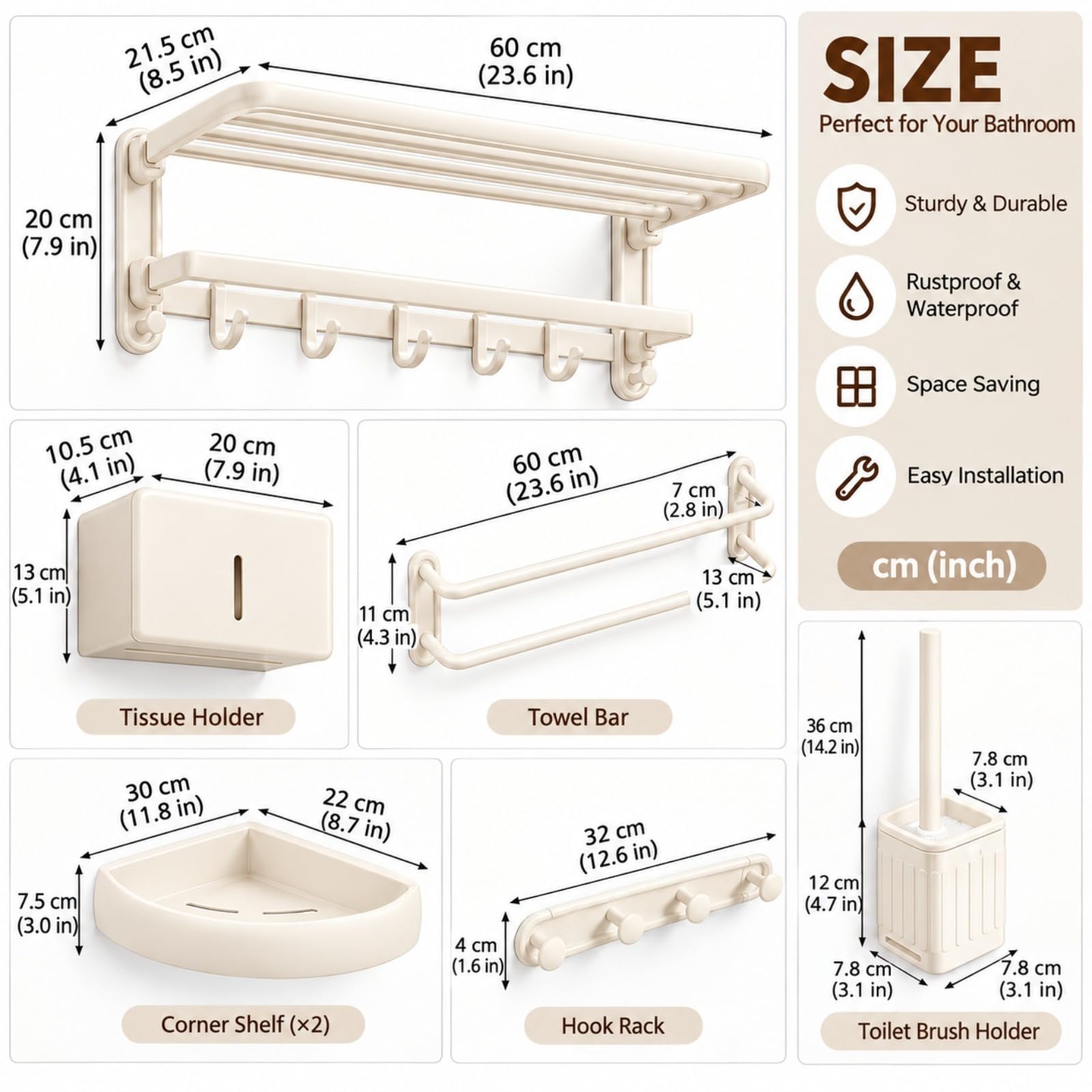 Toallero De Baño Sin Taladro 60 cm, Set De Baño 4 Piezas, Barra Y Ganchos