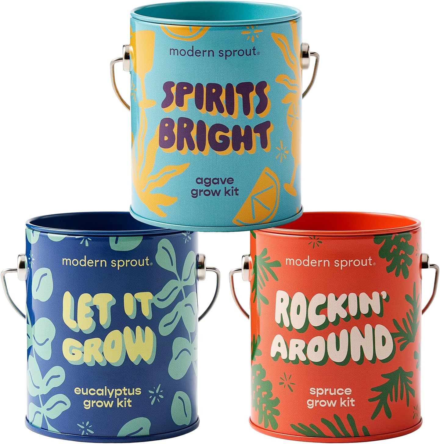 Modern Sprout Complimentary Seed Starter Grow Kits (Pack of 3) - Unique Gift for Plant Lovers - Includes Organic Spruce Eucalyptus and Agave Seeds - Plant and Gardening Gifts that Grows with Love