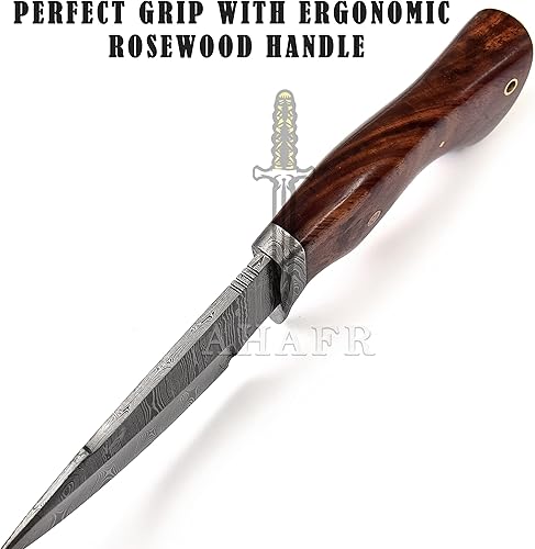 Miniatura 7 de AHAFR DW-601-HK Cuchillo de caza hecho a mano de acero de Damasco de 10 pulgadas con funda de cuero  Cuchillos EDC de hoja fija para acampar para