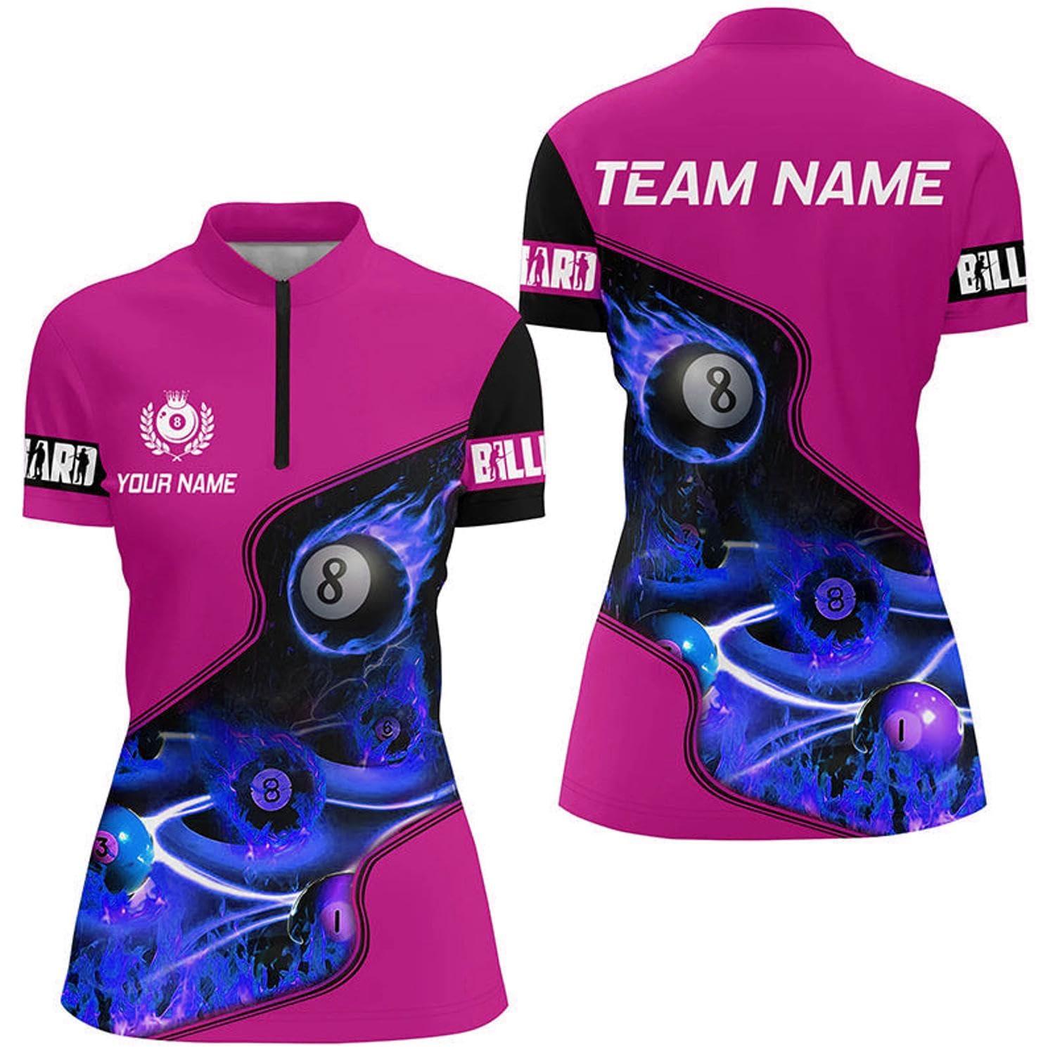 Personalized Master Billiard Balls Flame 3D Women Quarter Zip Shirts Green Billiard Jerseys T0979