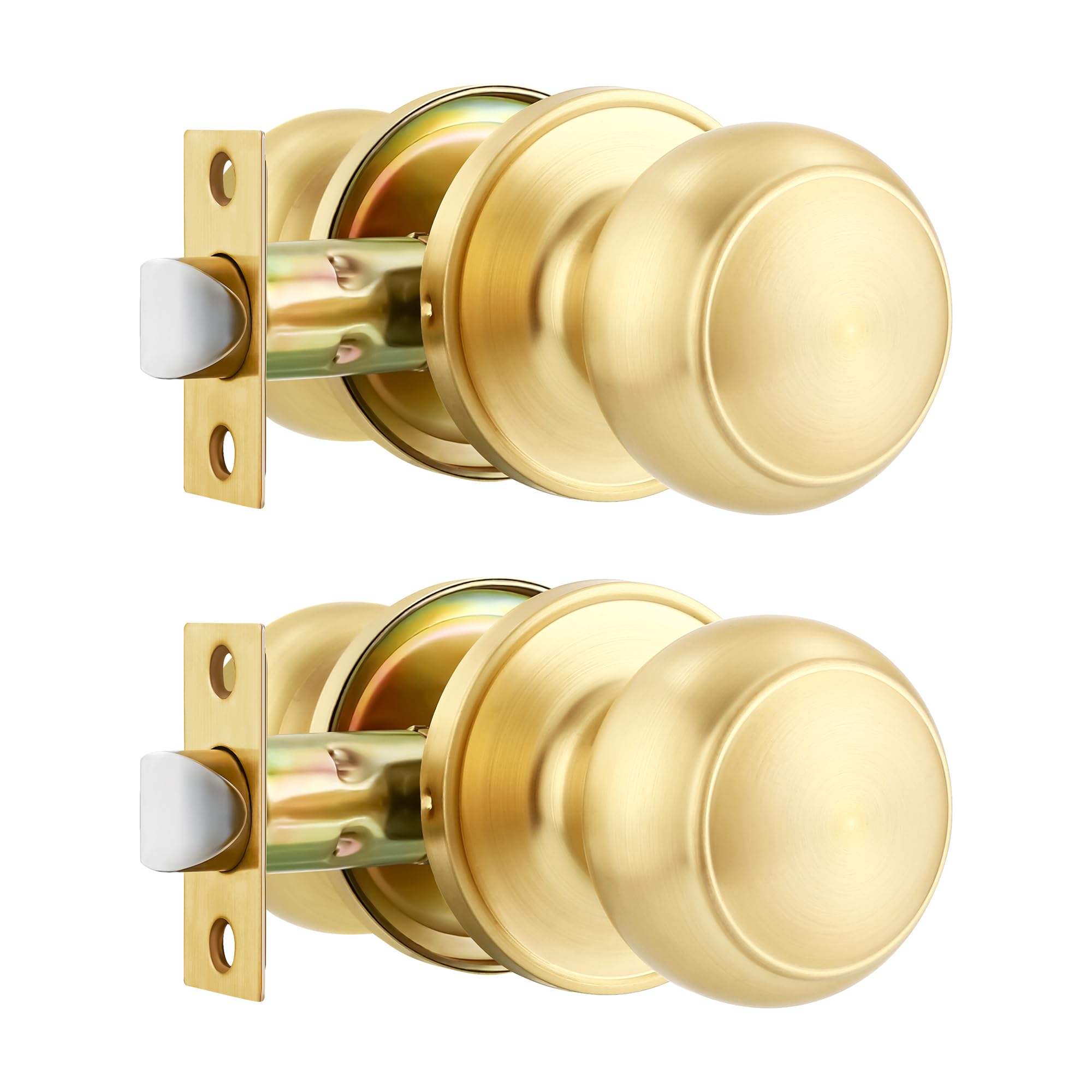 Heittis 2 Pack Gold Door Knob,Closet Door Knobs Passage Handle Keyless Lock for Hallway