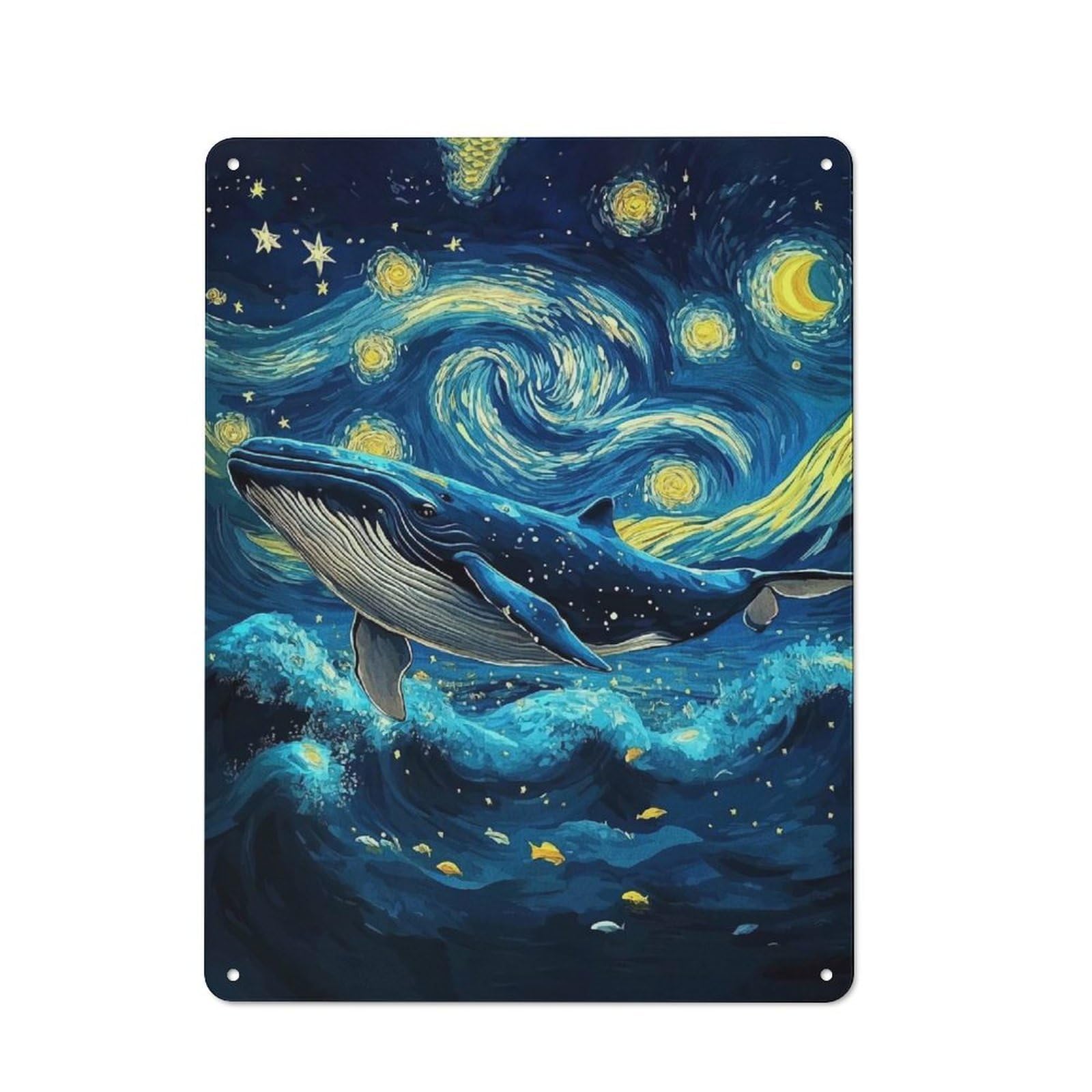 Whale in Starry Night Style Kitchen Metal Sign 40x30cm, Country Style Kitchen Wall Decor for Restaurant, Kitchen, Counter Or Breakfast Nook