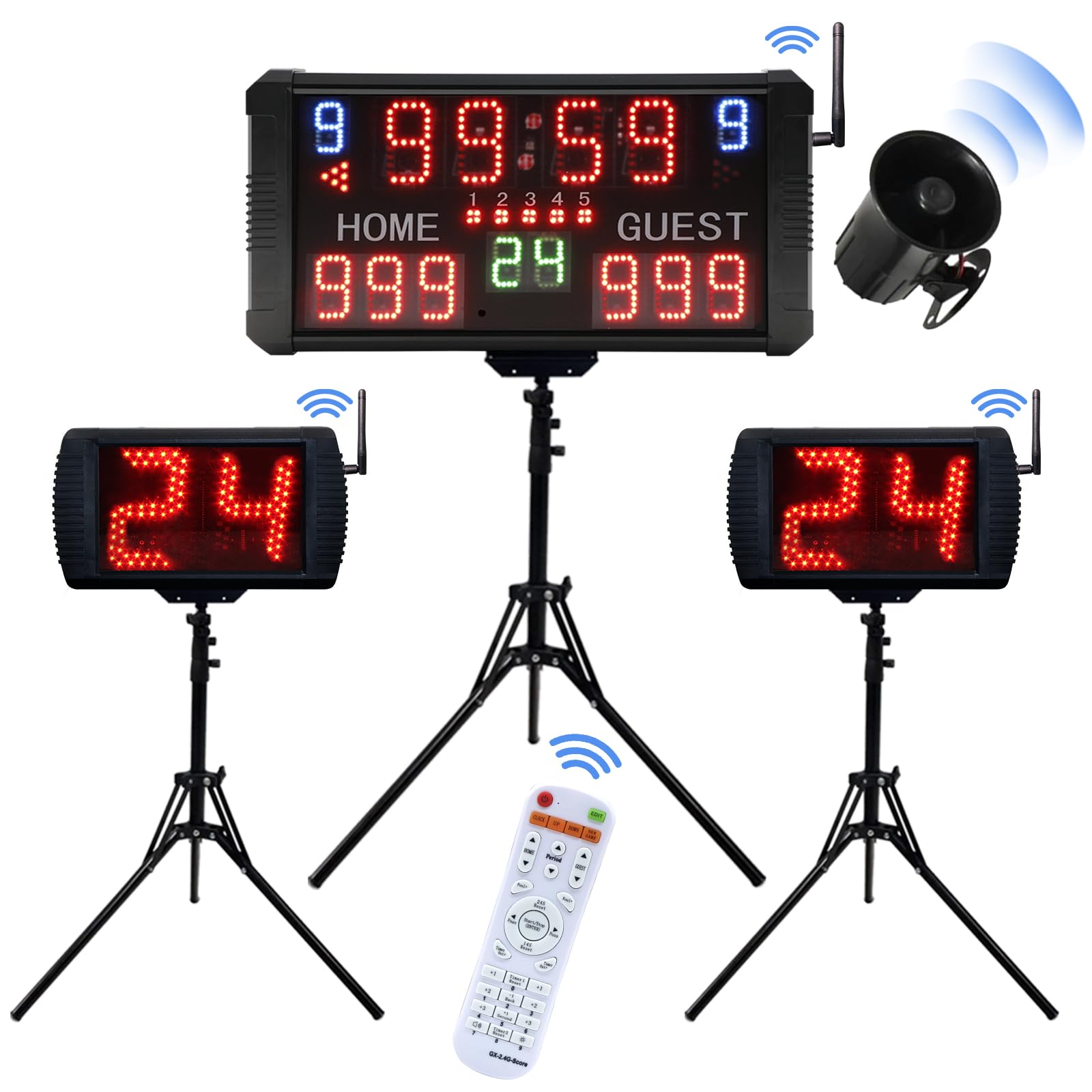 YZ LED Digital Scoreboard with Remote, Portable Basketball Scoreboard&Timers with Buzzer & 2 Pack Shot Clock 14/24/30s Custom Time Countdown for Basketball Game with Tripod