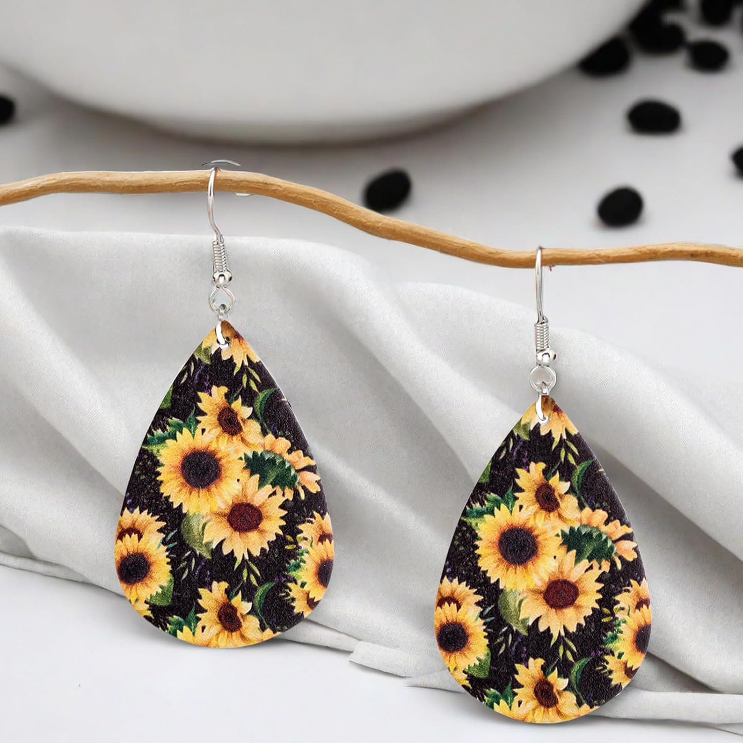 Sunflower Leather Earrings for Women Floral Embossed Teardrop Jewelry Nature-Inspired Accessories for Summer Outfits - Image 3
